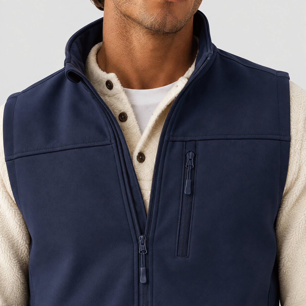 Men's Waterproof Softshell Vest 6-Pocket Fleece Lined Golf Windbreaker