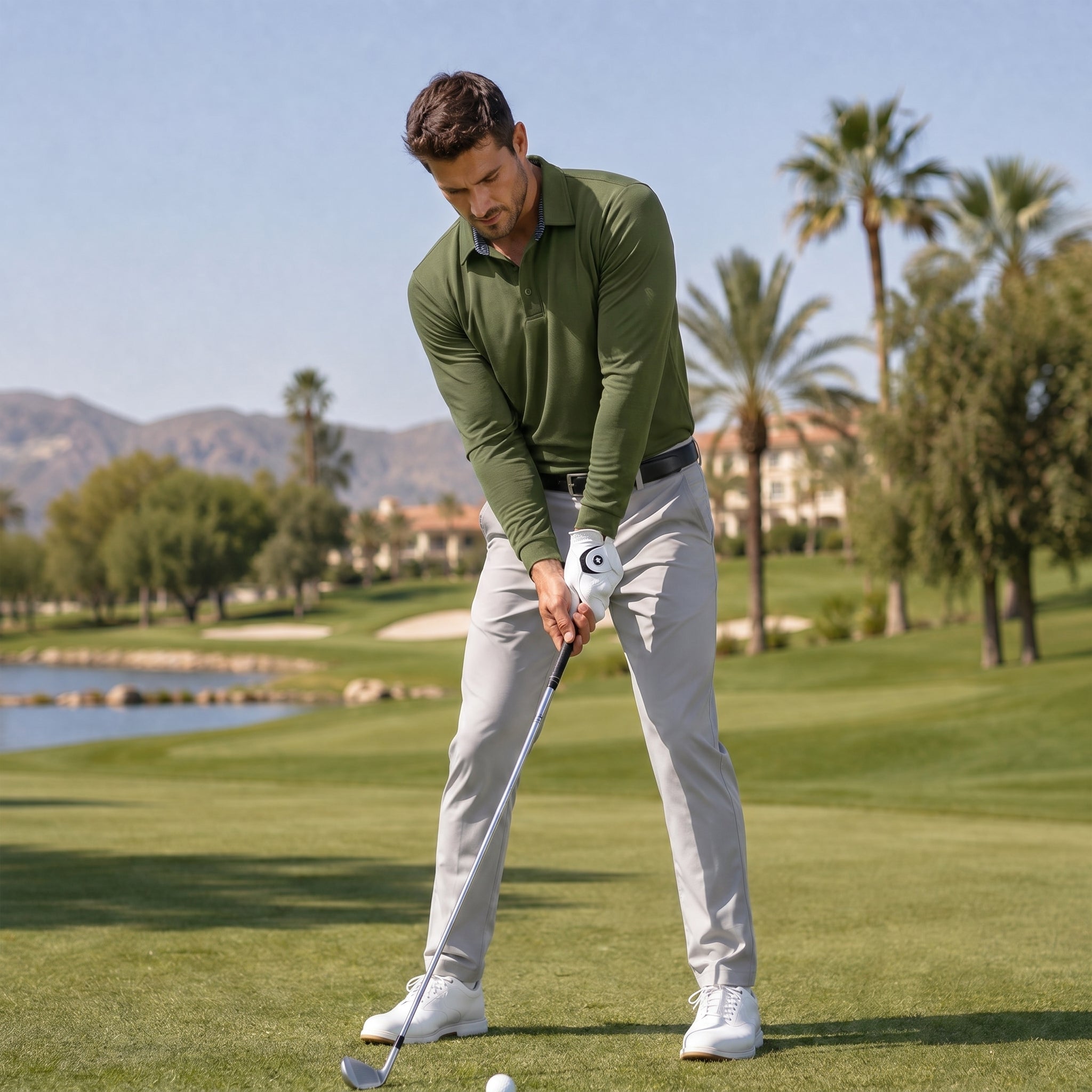 Men‘s Long Sleeve Golf Polo - Moisture Wicking Stretch Performance Shirt