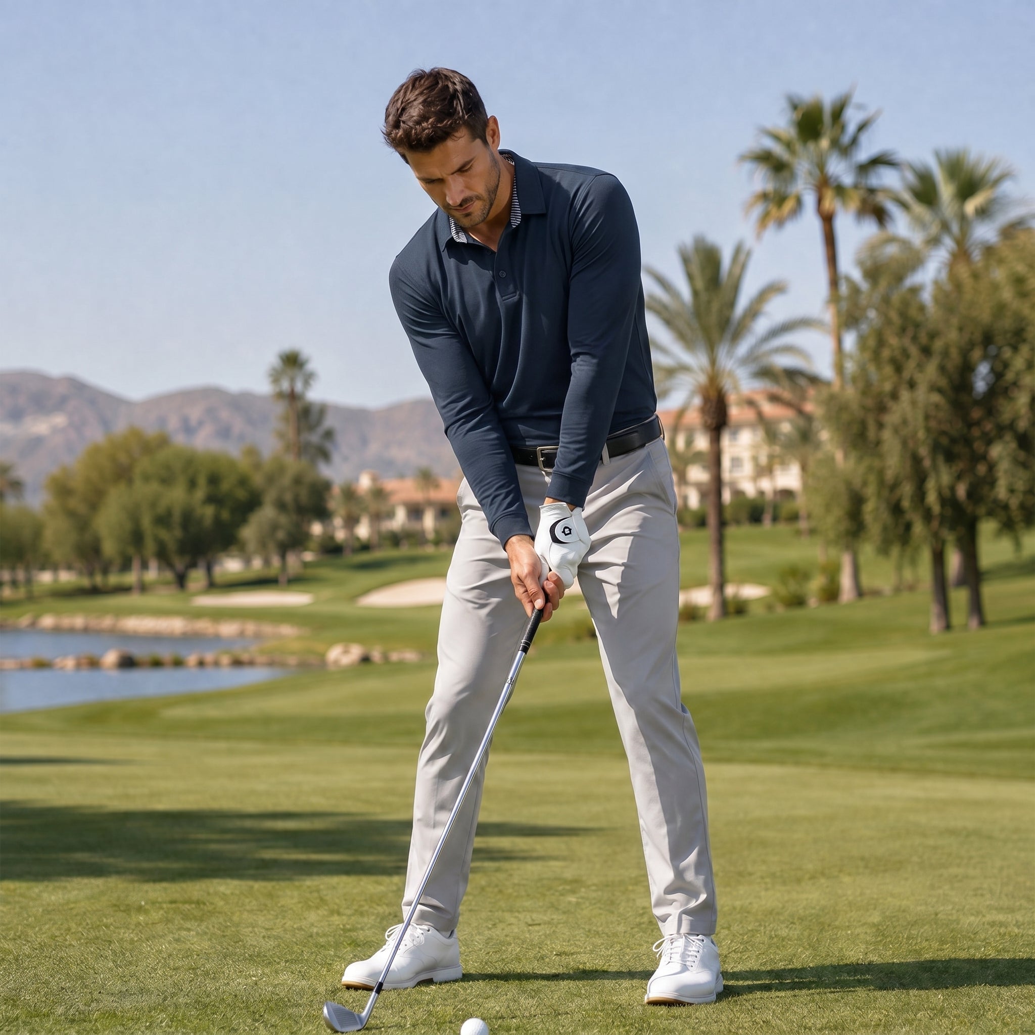 Men‘s Long Sleeve Golf Polo - Moisture Wicking Stretch Performance Shirt
