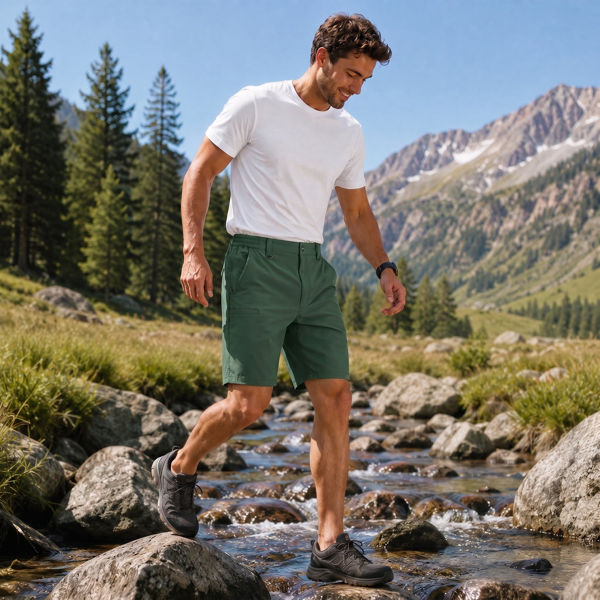 Men's Stretch Cotton Cargo Shorts - Below Knee Utility Work Shorts