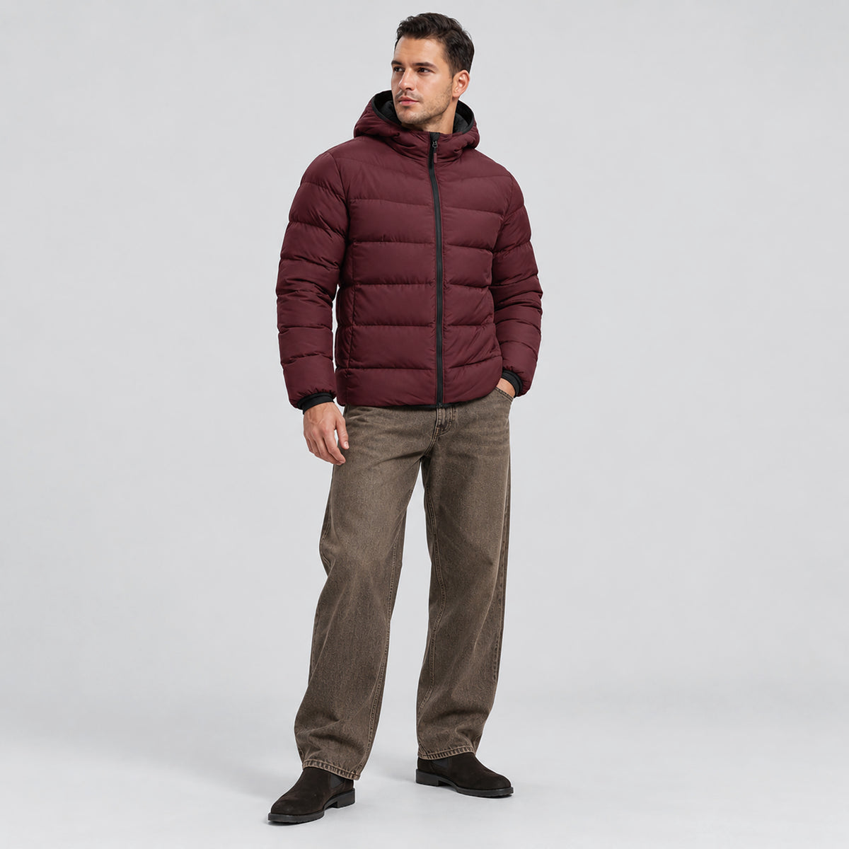 Men's Lightweight Quilted Puffer Jacket with Hood