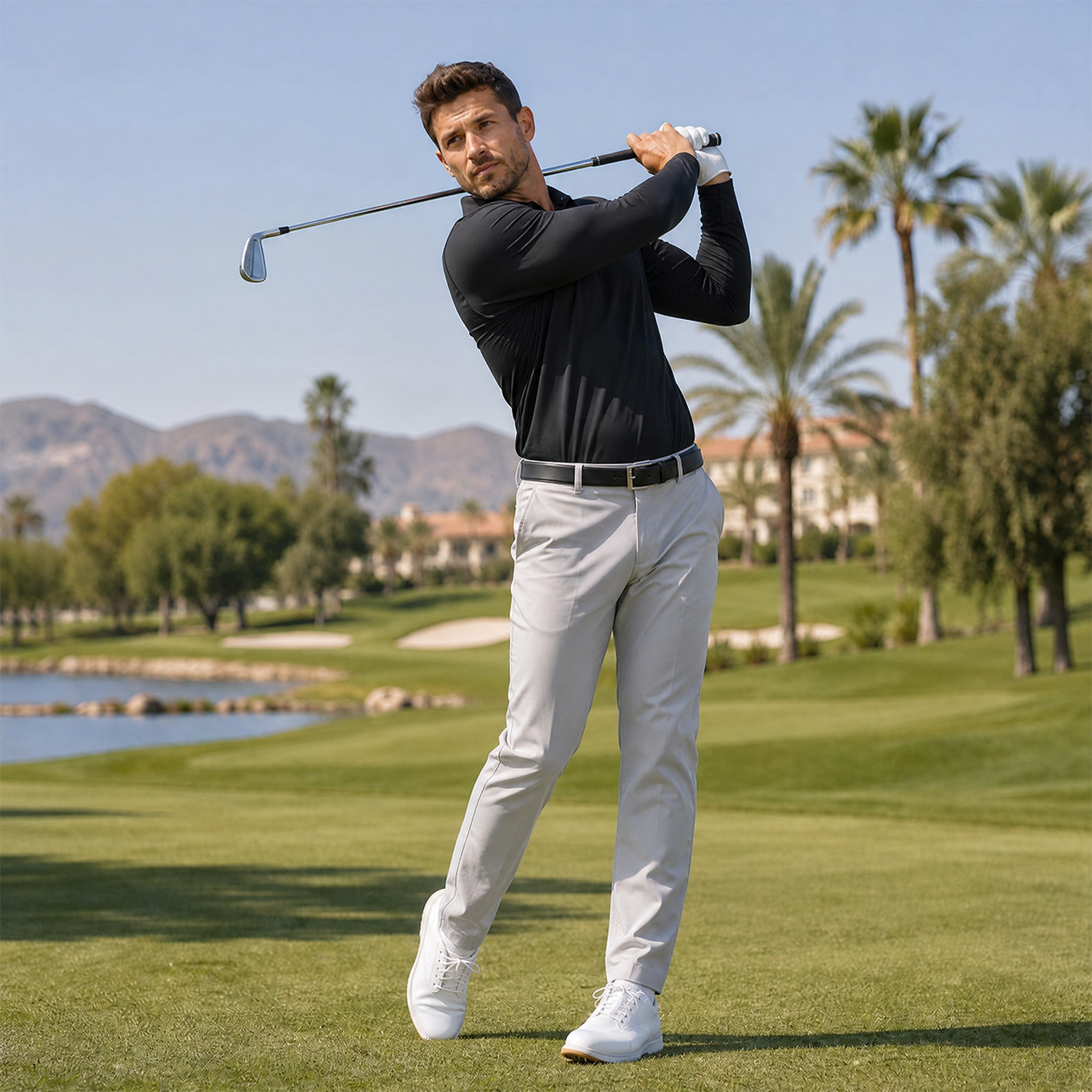 Men‘s Long Sleeve Golf Polo - Moisture Wicking Stretch Performance Shirt