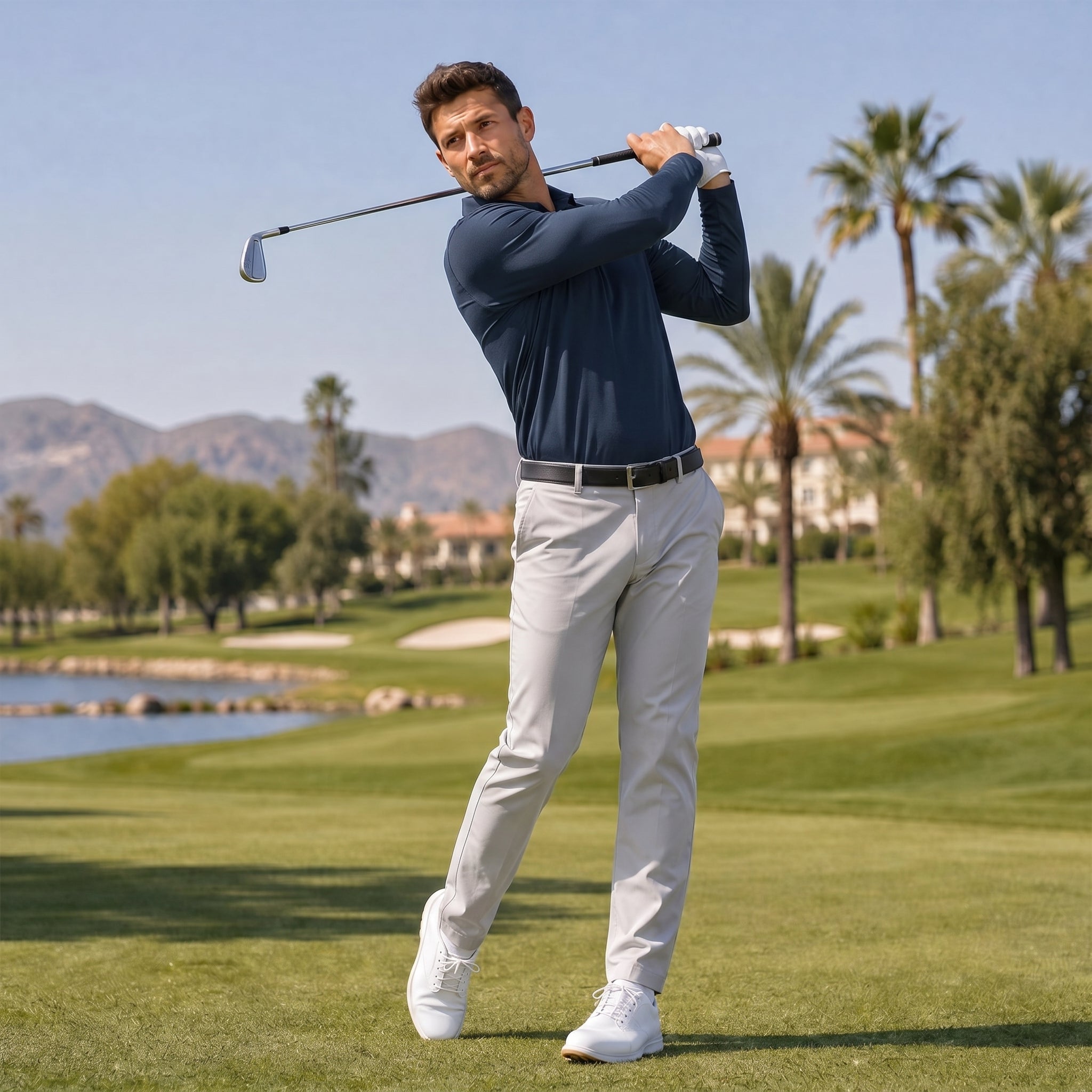 Men‘s Long Sleeve Golf Polo - Moisture Wicking Stretch Performance Shirt