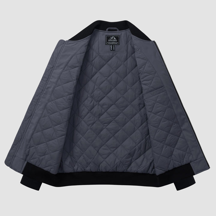 Men's Winter Bomber Jacket, Quilted & Windproof Zip-Up Coa - Dark Grey