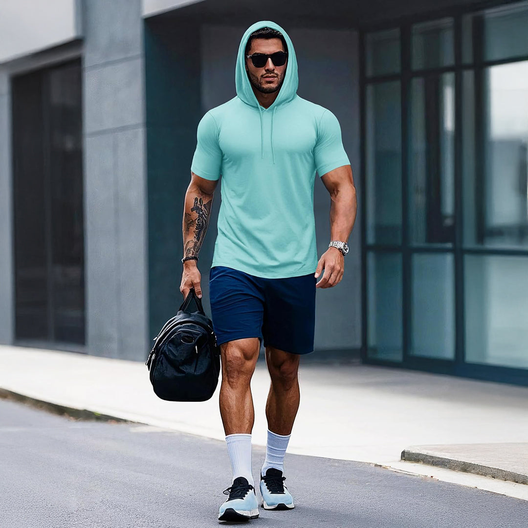 Mens Fashion Athletic Hoodies T-shirt Sport Sweatshirt Solid Color