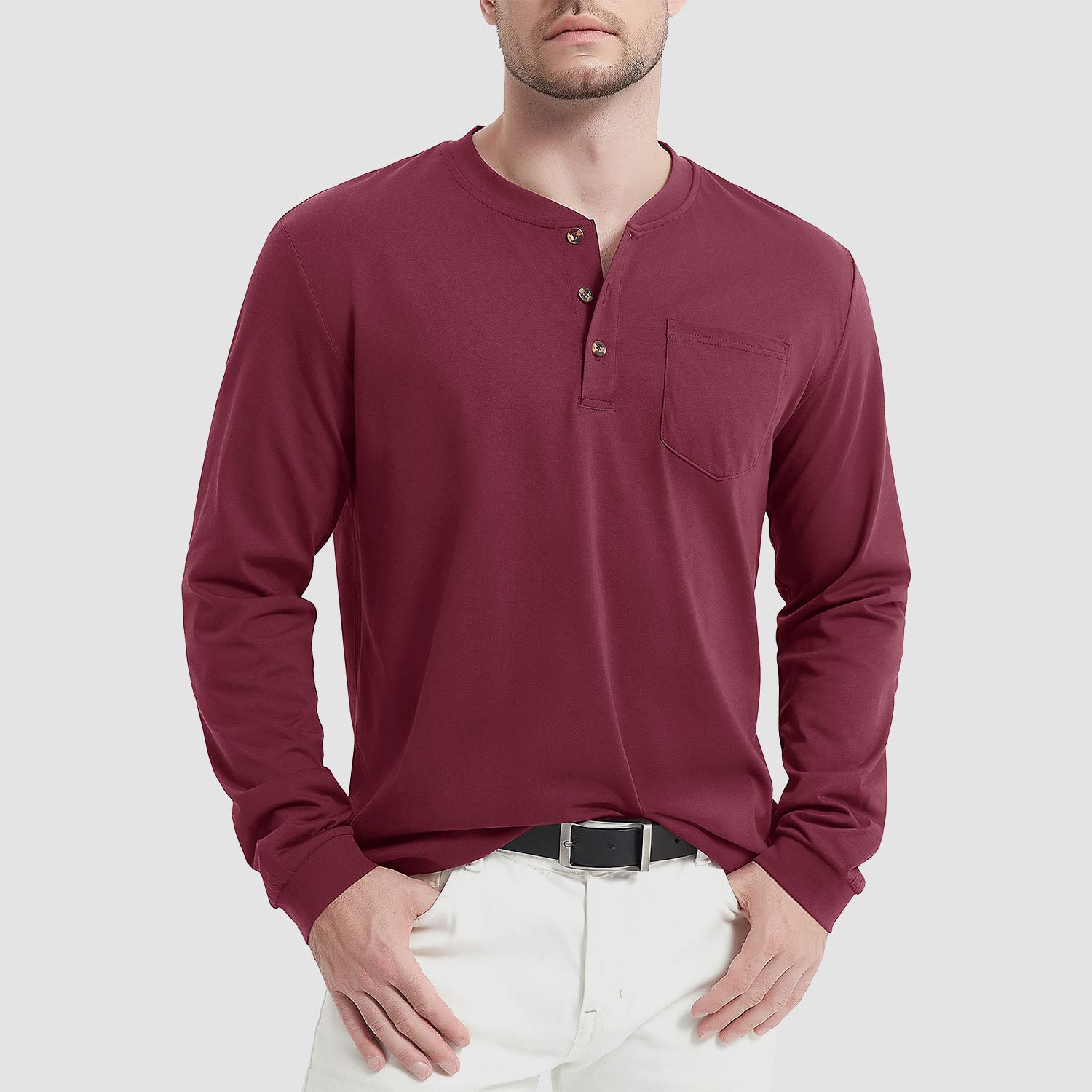Men's Henley Shirt Cotton Long Sleeve Shirts - MAGCOMSEN