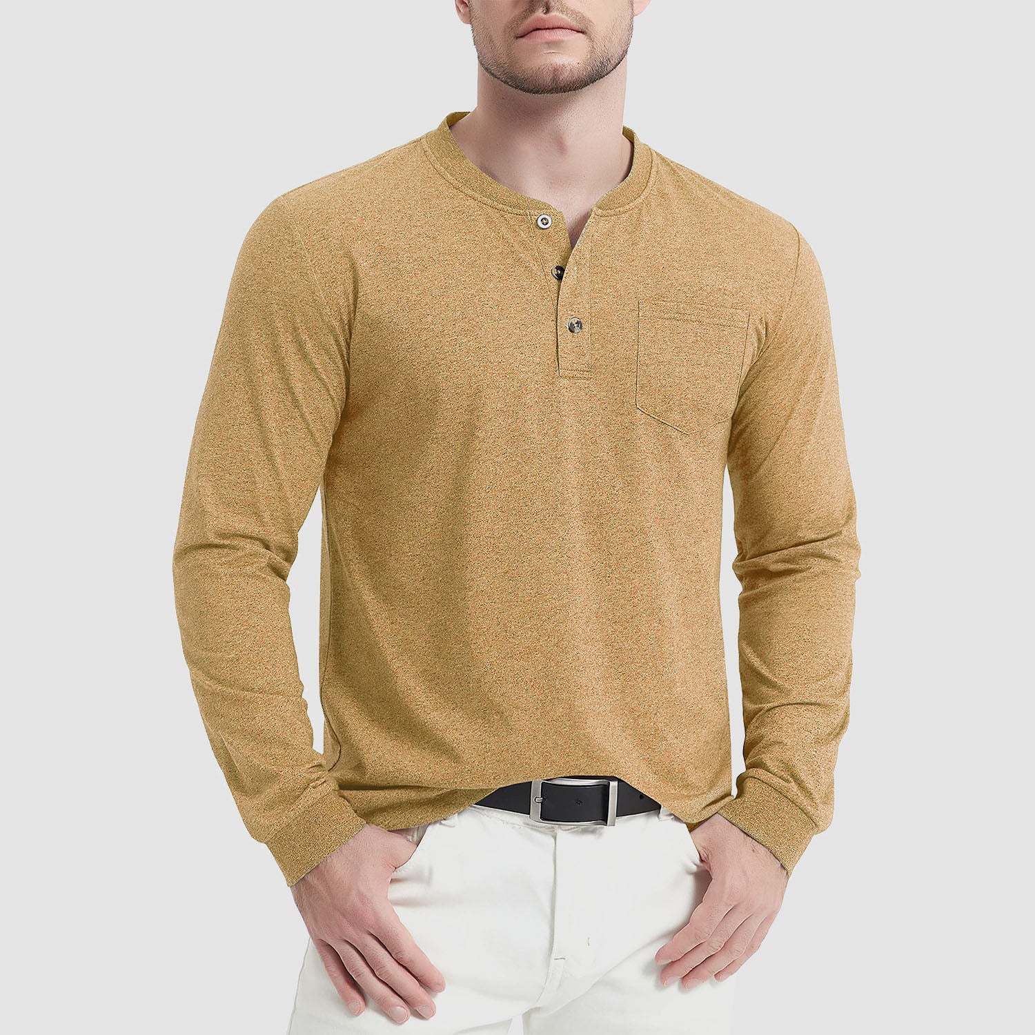 Men's Henley Shirt Cotton Long Sleeve Shirts - MAGCOMSEN