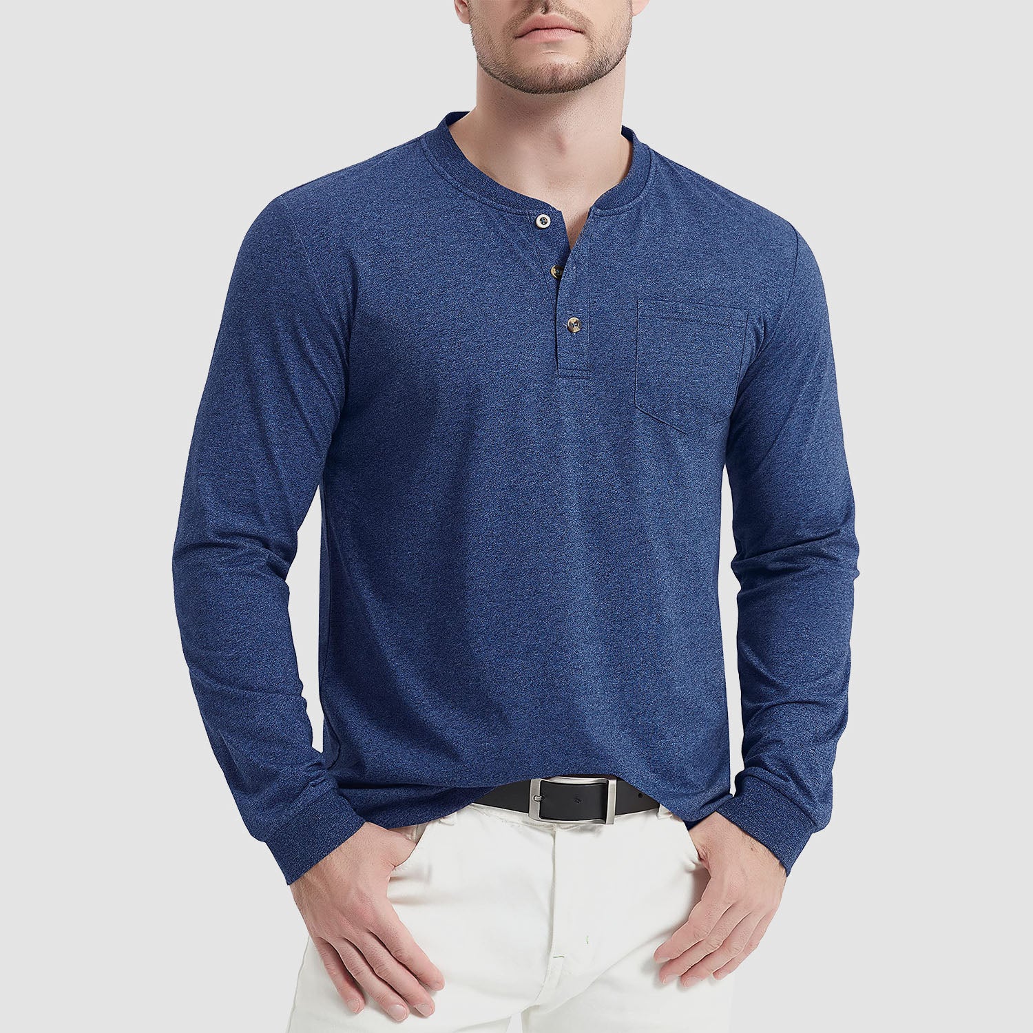 Men's Henley Shirt Cotton Long Sleeve Shirts - MAGCOMSEN