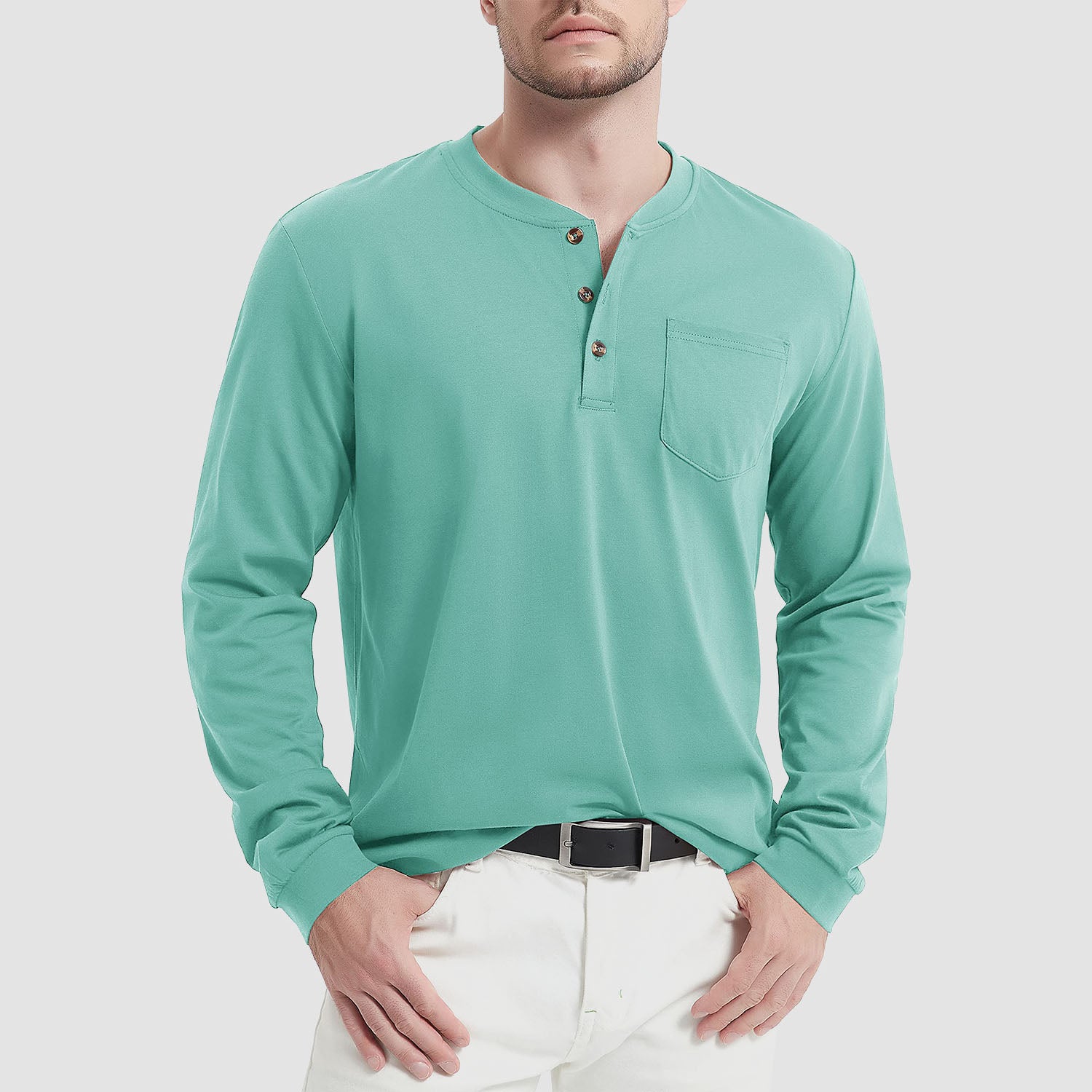 Men's Henley Shirt Cotton Long Sleeve Shirts - MAGCOMSEN