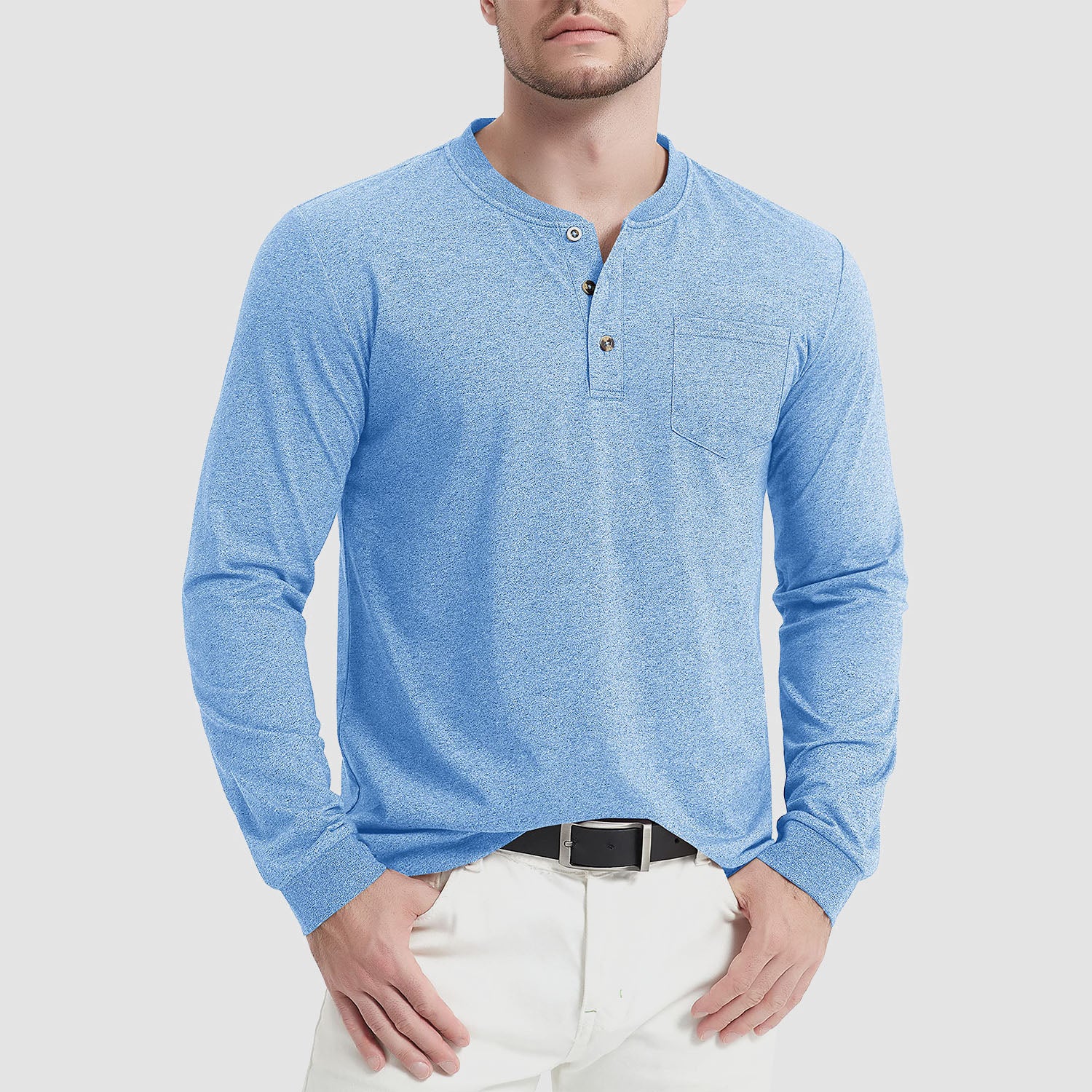 Men's Henley Shirt Cotton Long Sleeve Shirts - MAGCOMSEN