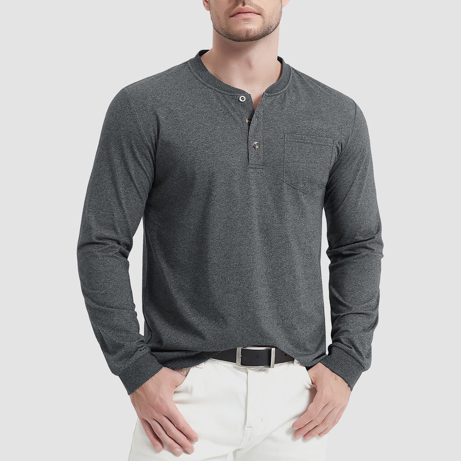 Men's Henley Shirt Cotton Long Sleeve Shirts - MAGCOMSEN