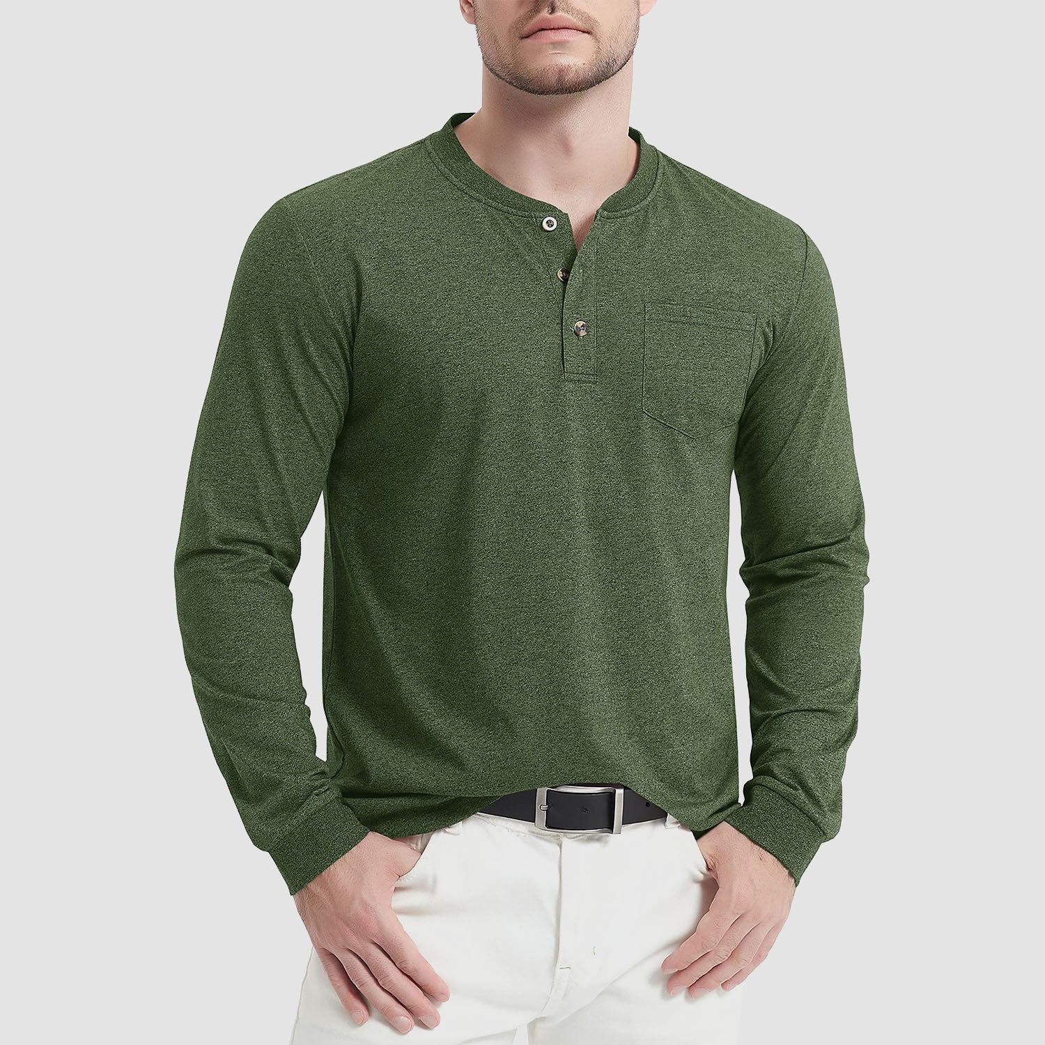 Men's Henley Shirt Cotton Long Sleeve Shirts - MAGCOMSEN