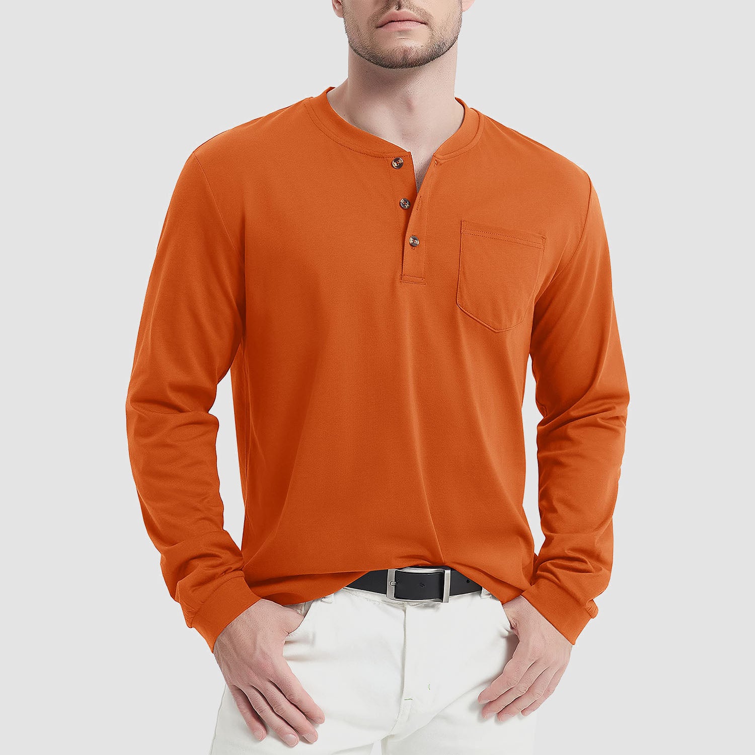 Men's Henley Shirt Cotton Long Sleeve Shirts - MAGCOMSEN