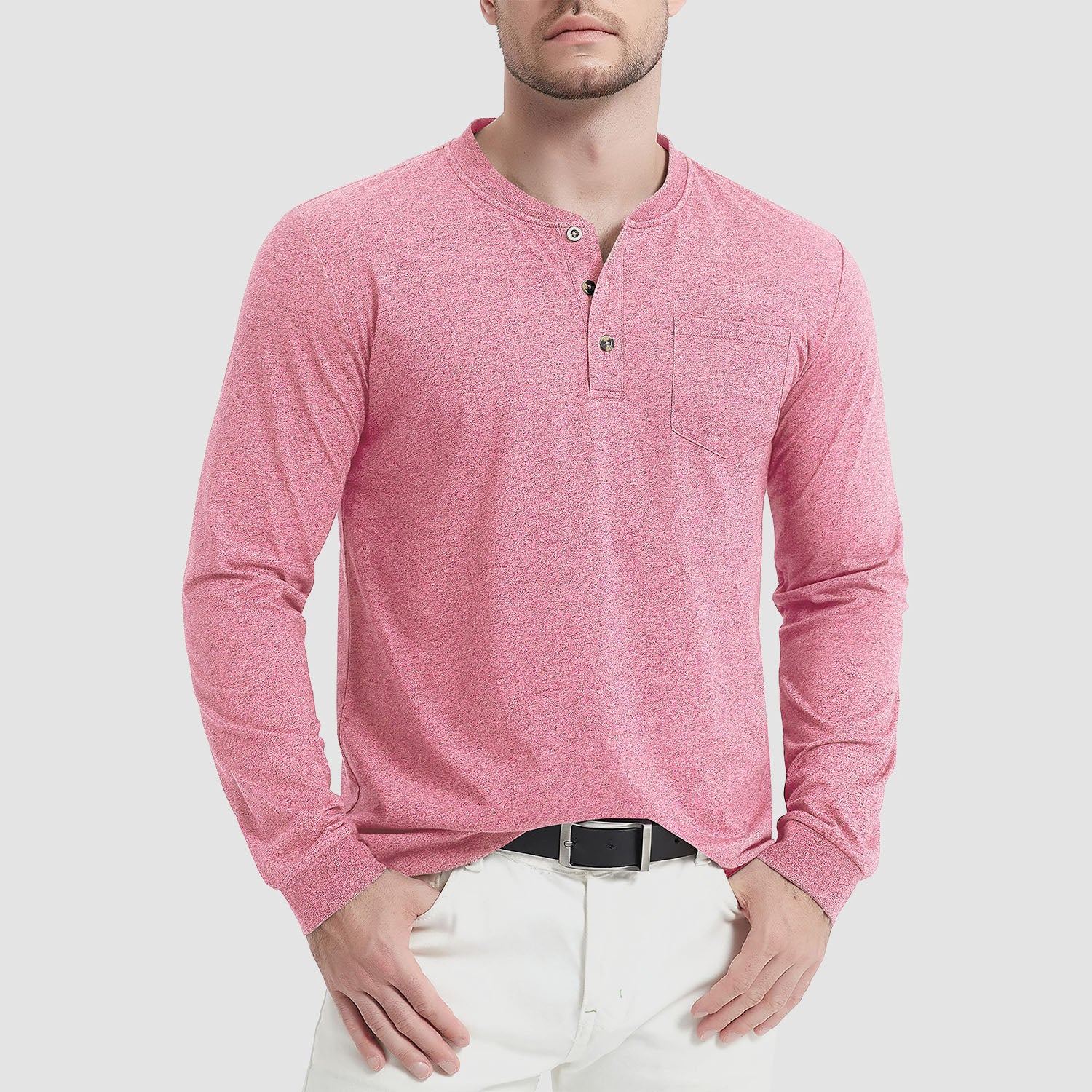 Men's Henley Shirt Cotton Long Sleeve Shirts - MAGCOMSEN