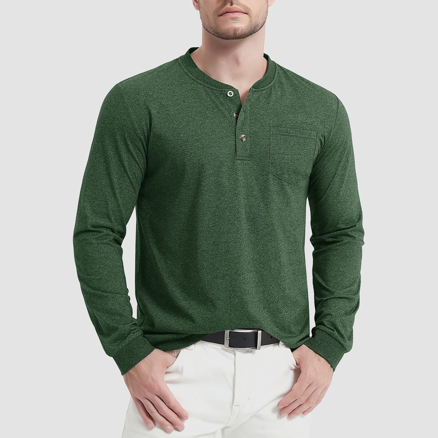 Men's Henley Shirt Cotton Long Sleeve Shirts - MAGCOMSEN