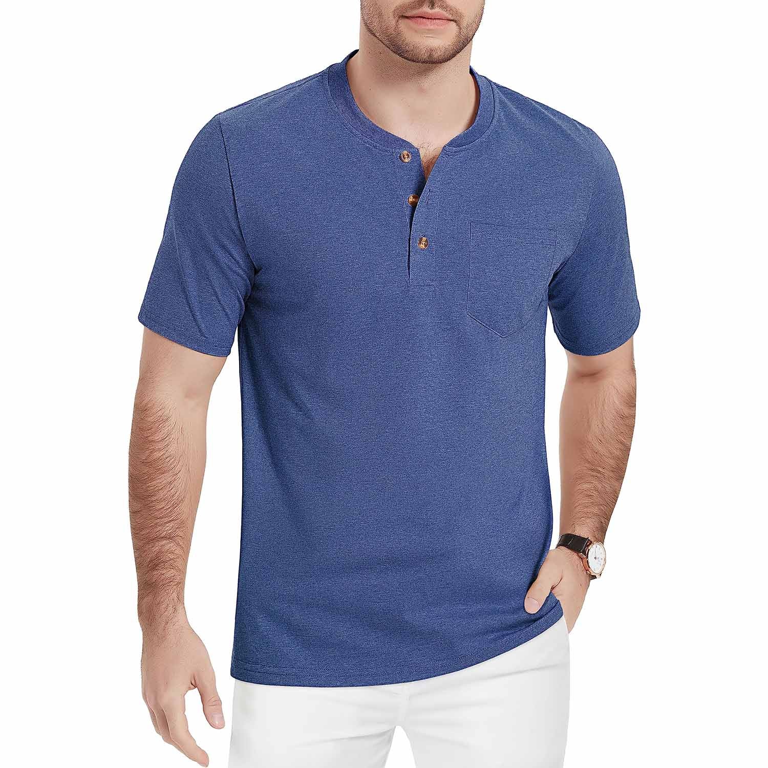 Men's Slim Fit Short Sleeve Sun Protection Henley Shirt - MAGCOMSEN
