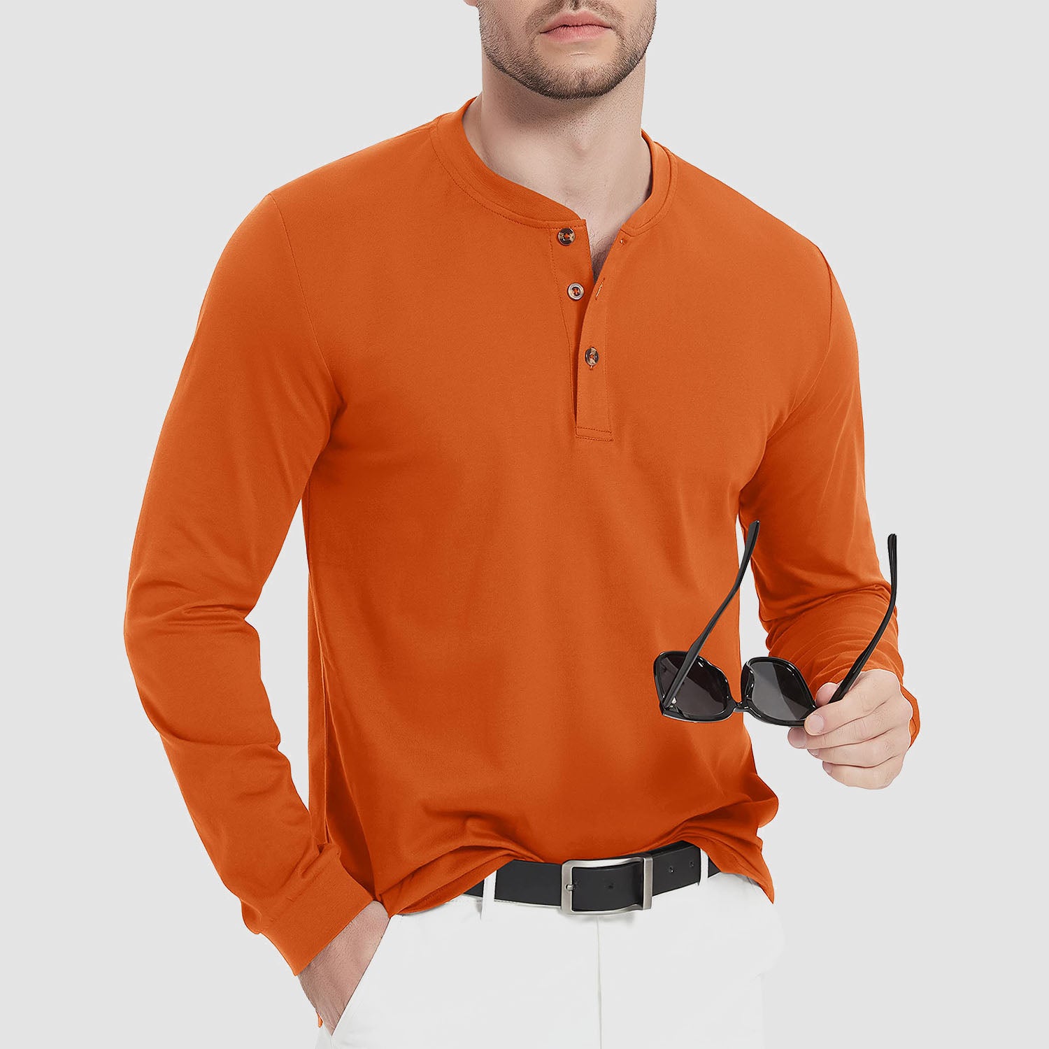 Men's Cotton Long Sleeve Henley Shirt, Casual Work Tee - MAGCOMSEN