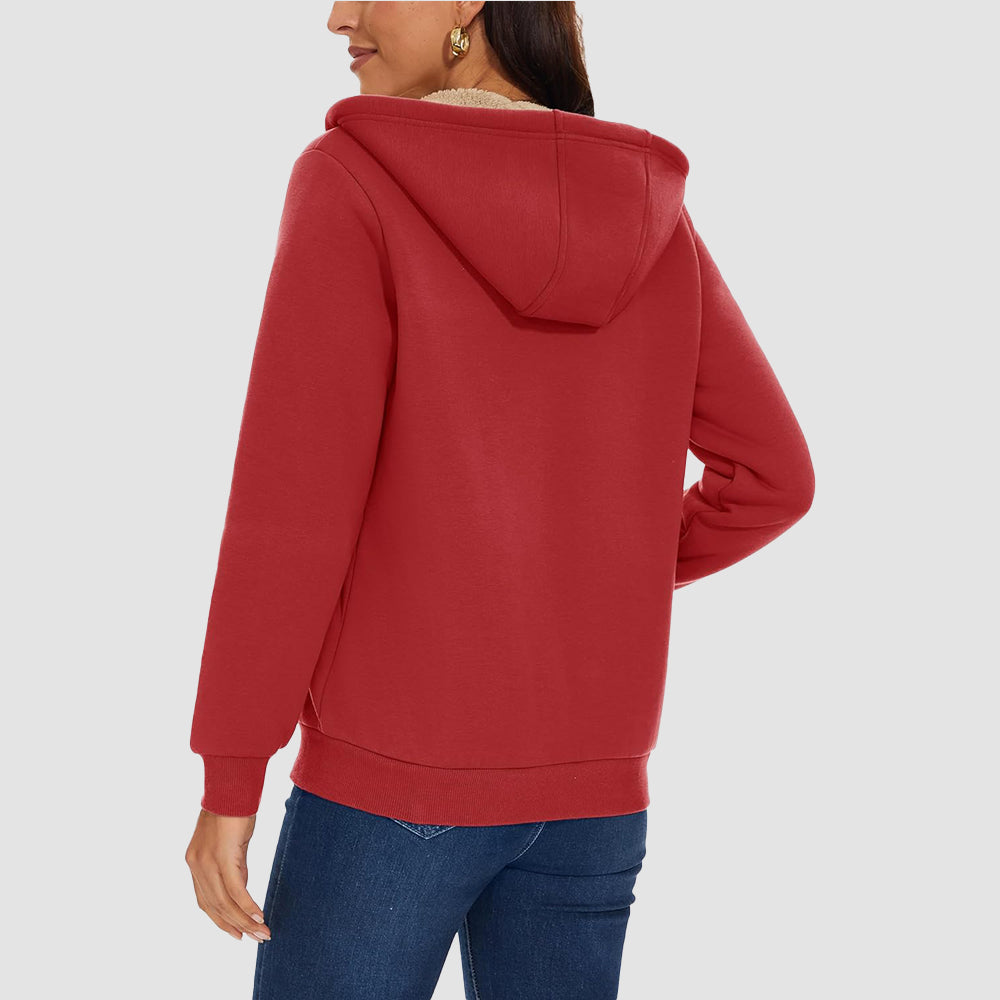 Women's Zip-Up Sherpa Lined Fleece Hoodie Jacket