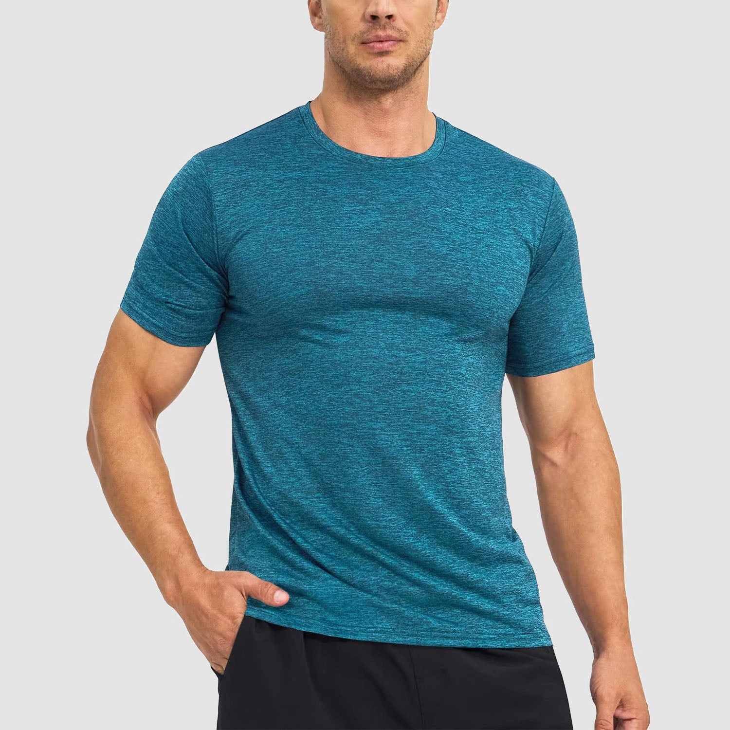 Men's Tag Free Crewneck Moisture Wicking Running Gym Wokout Fitness Athletic Tee Shirt - MAGCOMSEN