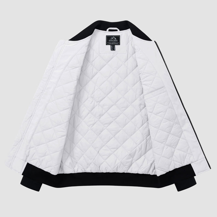 Men's Winter Bomber Jacket, Quilted & Windproof Zip-Up Coa - White