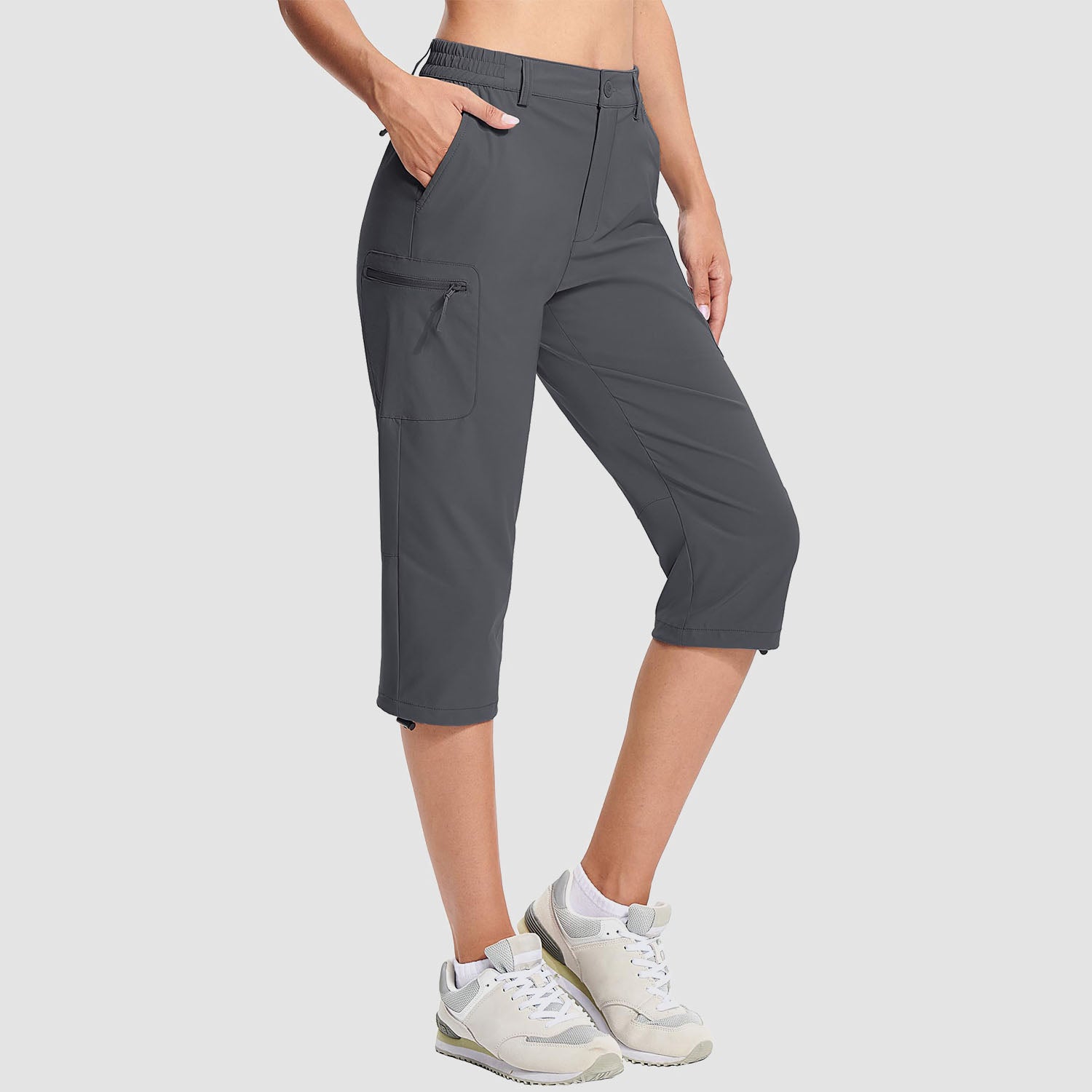 Women's Lightweight Water-Resistant Hiking Capris with 5 Pockets Dark Grey by MAGCOMSEN #Color_Dark Grey