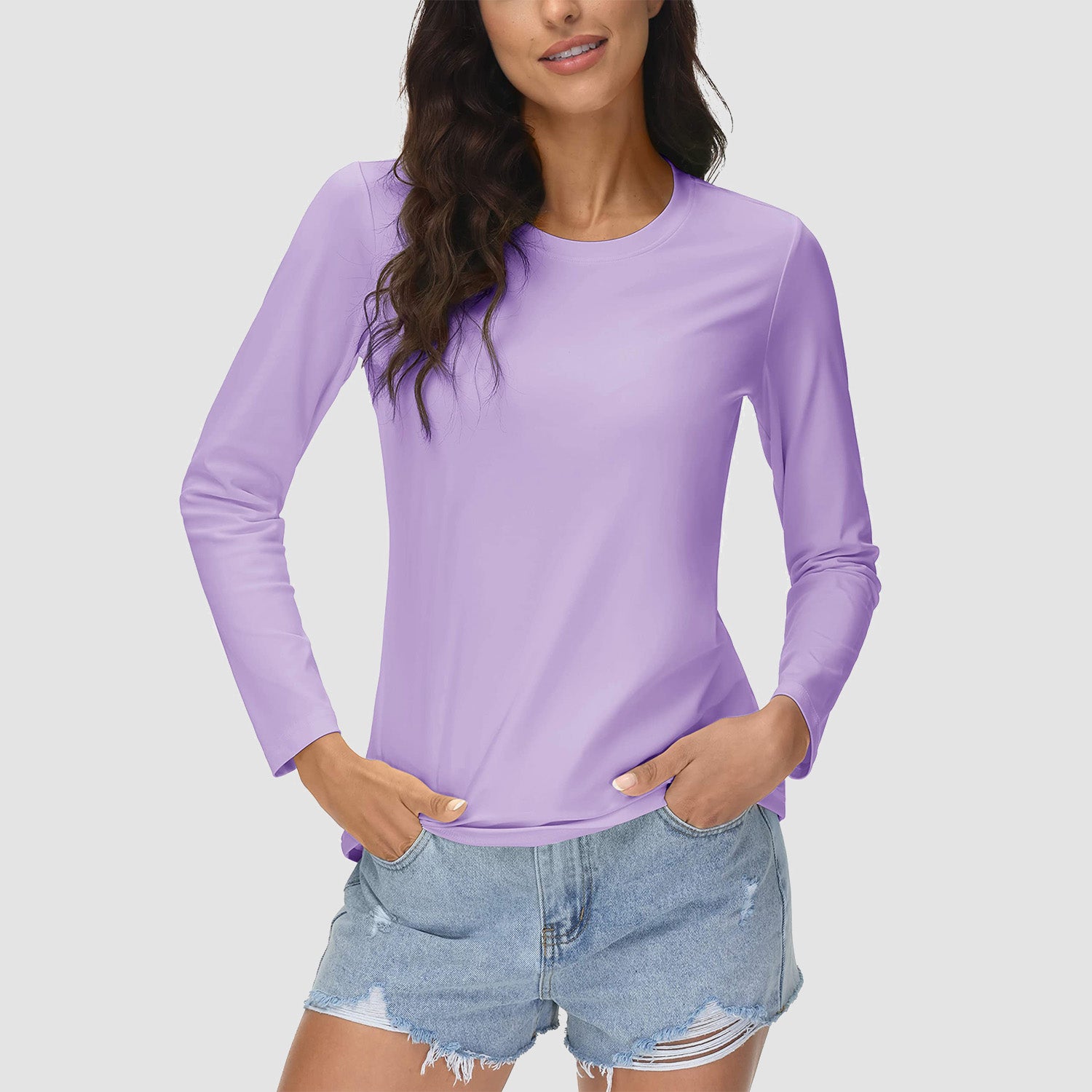 Women's UPF 80+ Long Sleeve Sun Protection Quick-Dry Shirt Light Purple by MAGCOMSEN #Color_Light Purple