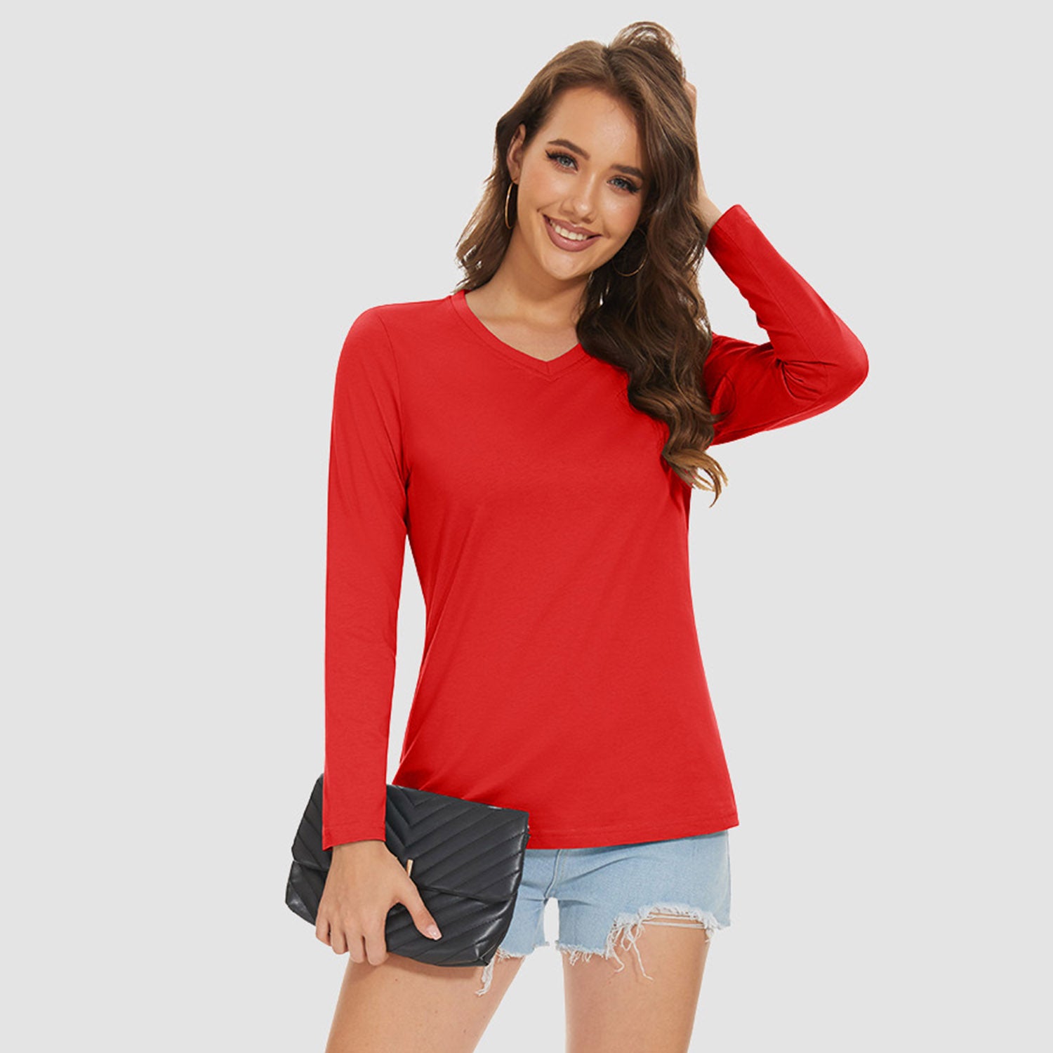 Women's Cotton V-Neck Long Sleeve Moisture-Wicking Shirt - MAGCOMSEN