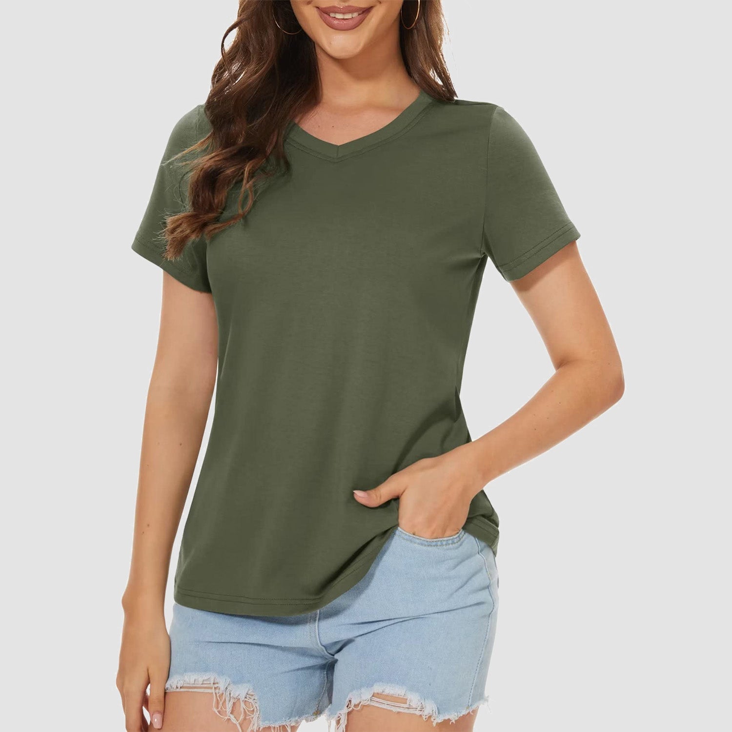 Women's V-Neck T-Shirt Quick Dry Cotton Basic Top
