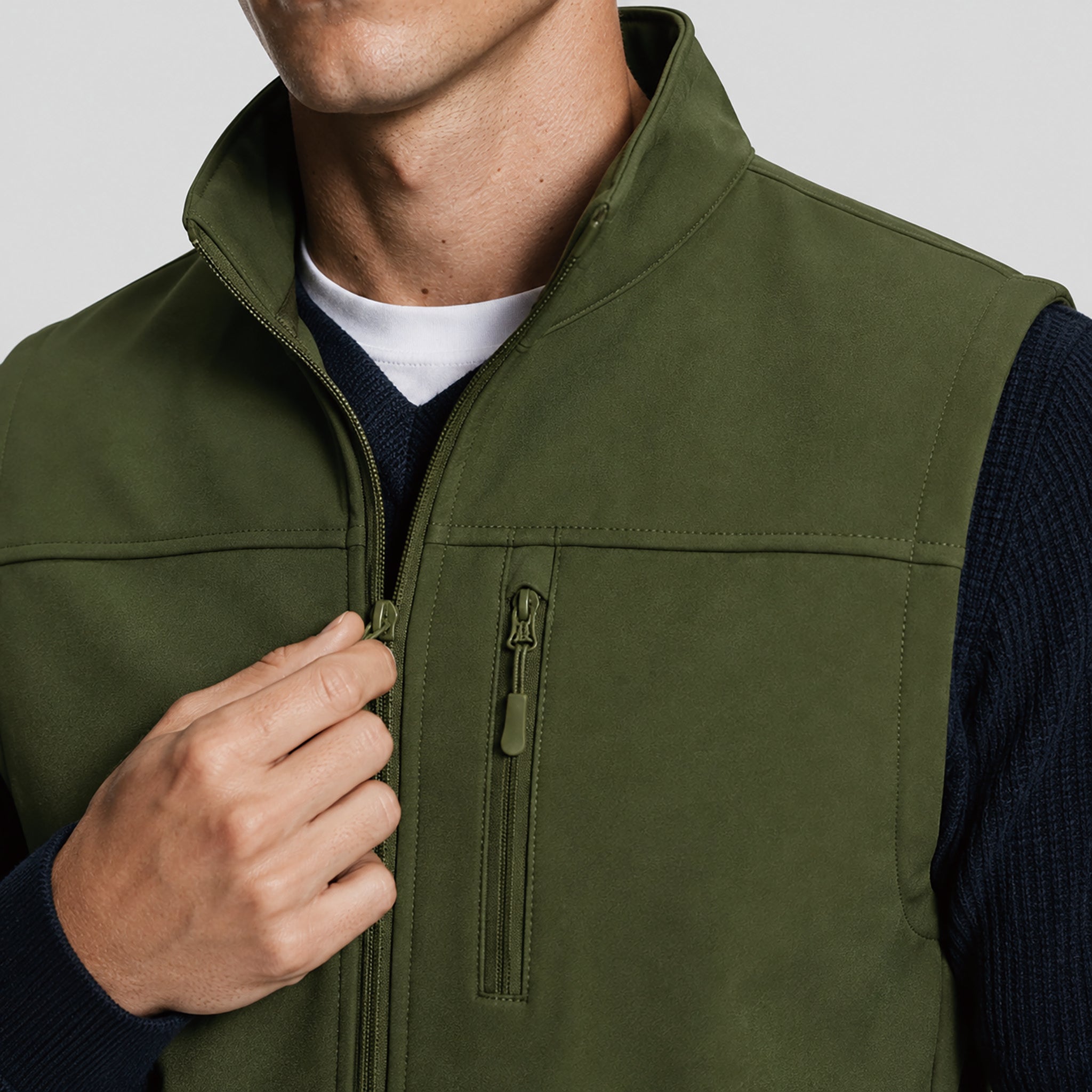 Men's Waterproof Softshell Vest 6-Pocket Fleece Lined Golf Windbreaker