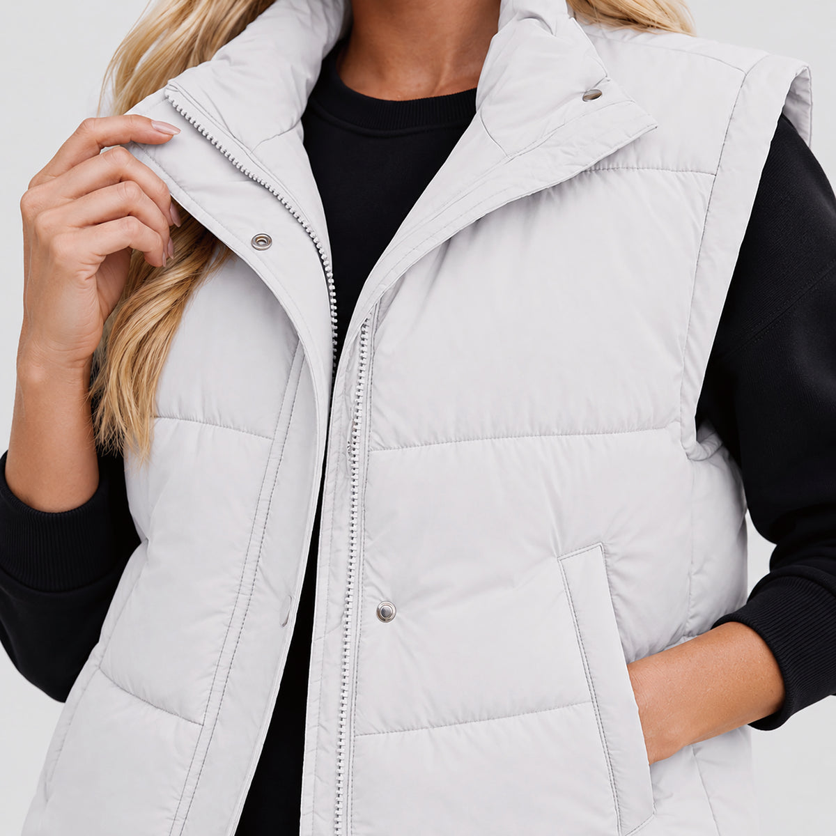 Womens Lightweight Cropped Puffer Vest with Stand Collar