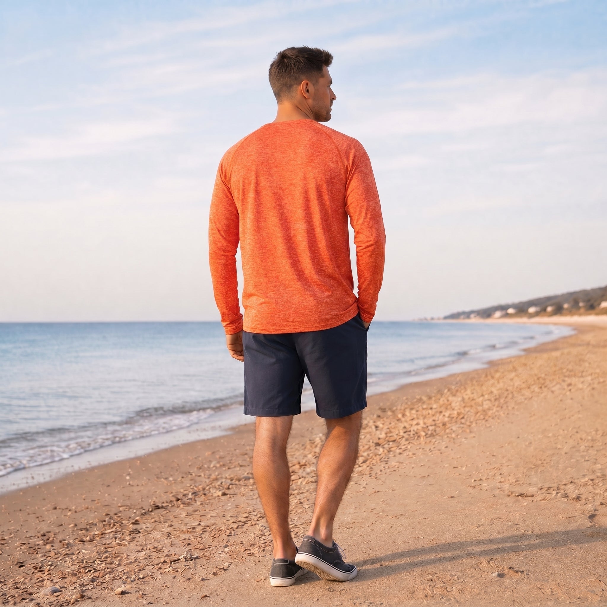 Orange MAGCOMSEN Men UPF 50 Plus Sun Protection Shirt - Quick Dry Cooling Long Sleeve Raglan Tee in #Color_Orange