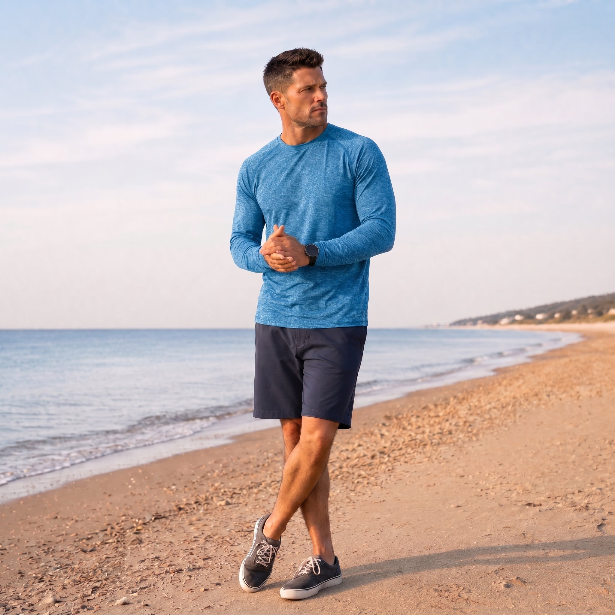 Sea Blue MAGCOMSEN Men UPF 50 Plus Sun Protection Shirt - Quick Dry Cooling Long Sleeve Raglan Tee in #Color_Sea Blue