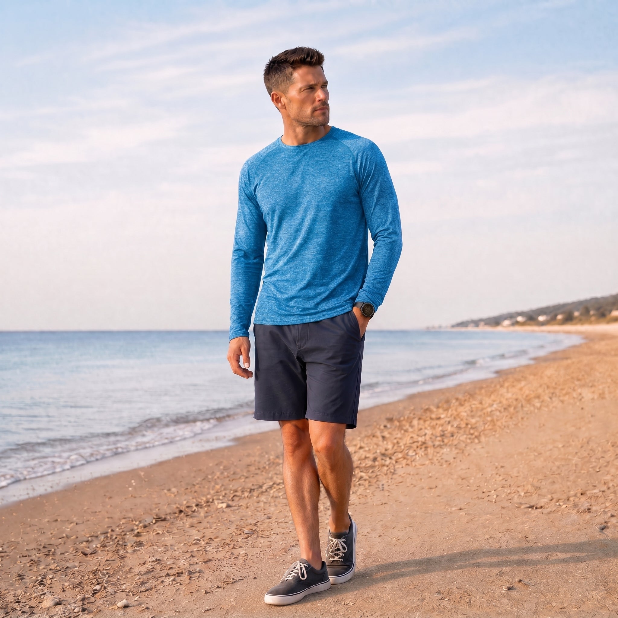 Sea Blue MAGCOMSEN Men UPF 50 Plus Sun Protection Shirt - Quick Dry Cooling Long Sleeve Raglan Tee in #Color_Sea Blue