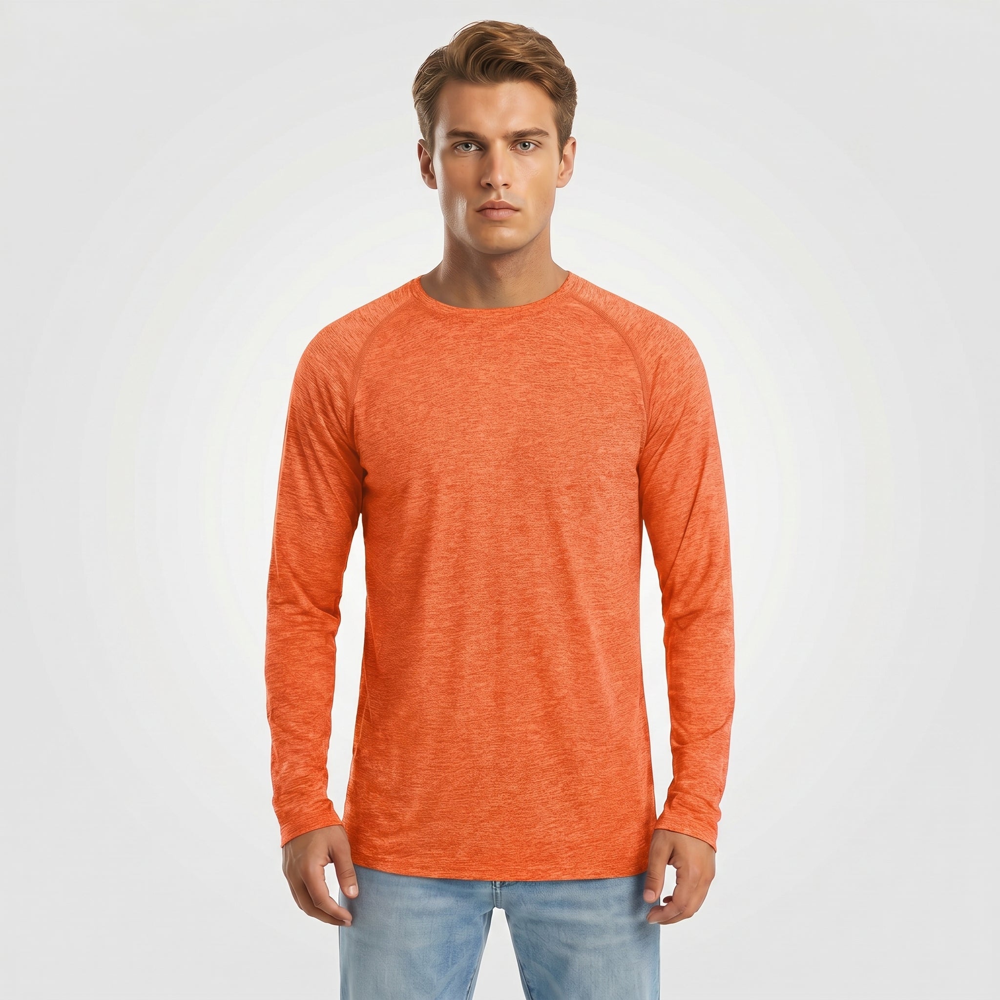Orange MAGCOMSEN Men UPF 50 Plus Sun Protection Shirt - Quick Dry Cooling Long Sleeve Raglan Tee in #Color_Orange