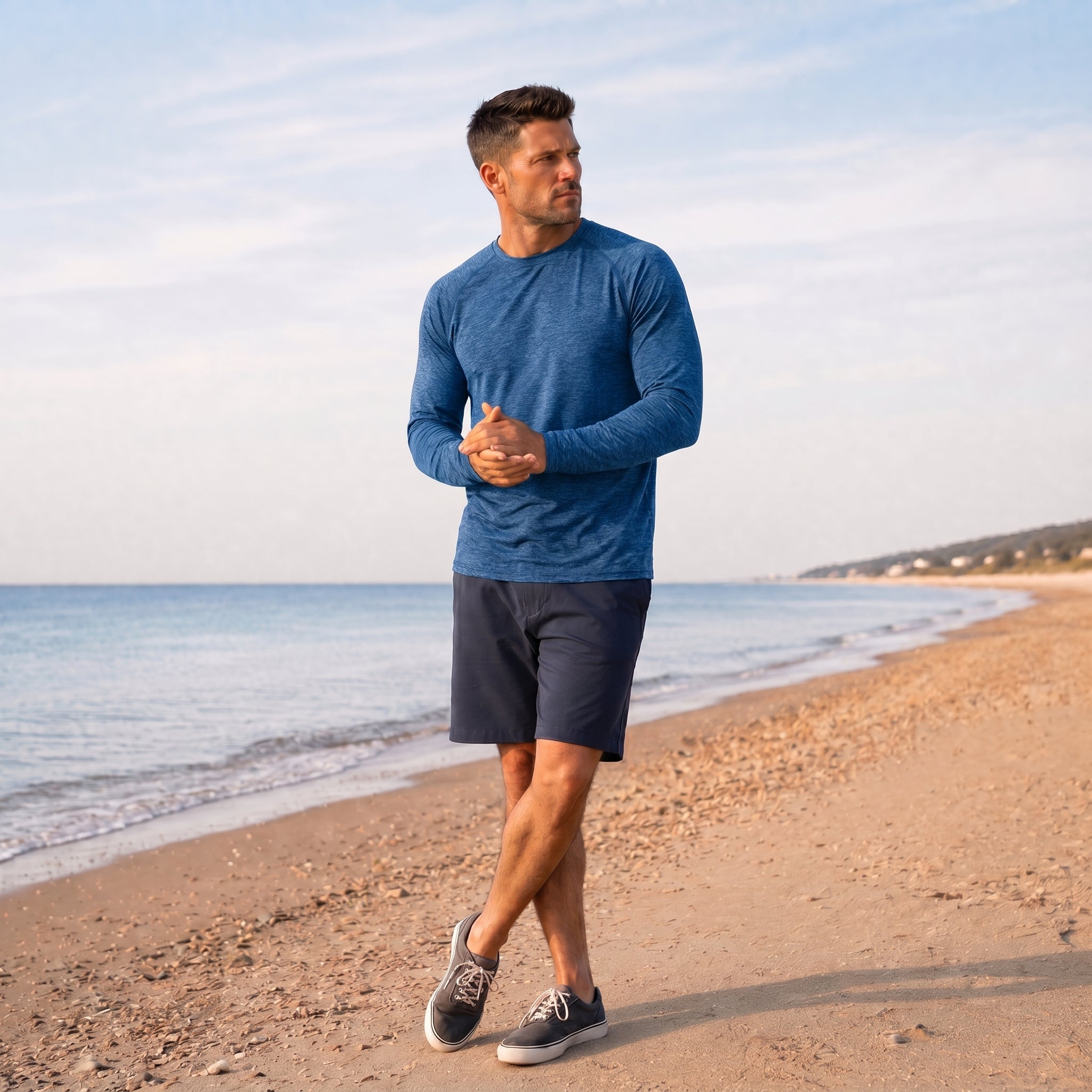 Medium Blue MAGCOMSEN Men UPF 50 Plus Sun Protection Shirt - Quick Dry Cooling Long Sleeve Raglan Tee in #Color_Medium Blue