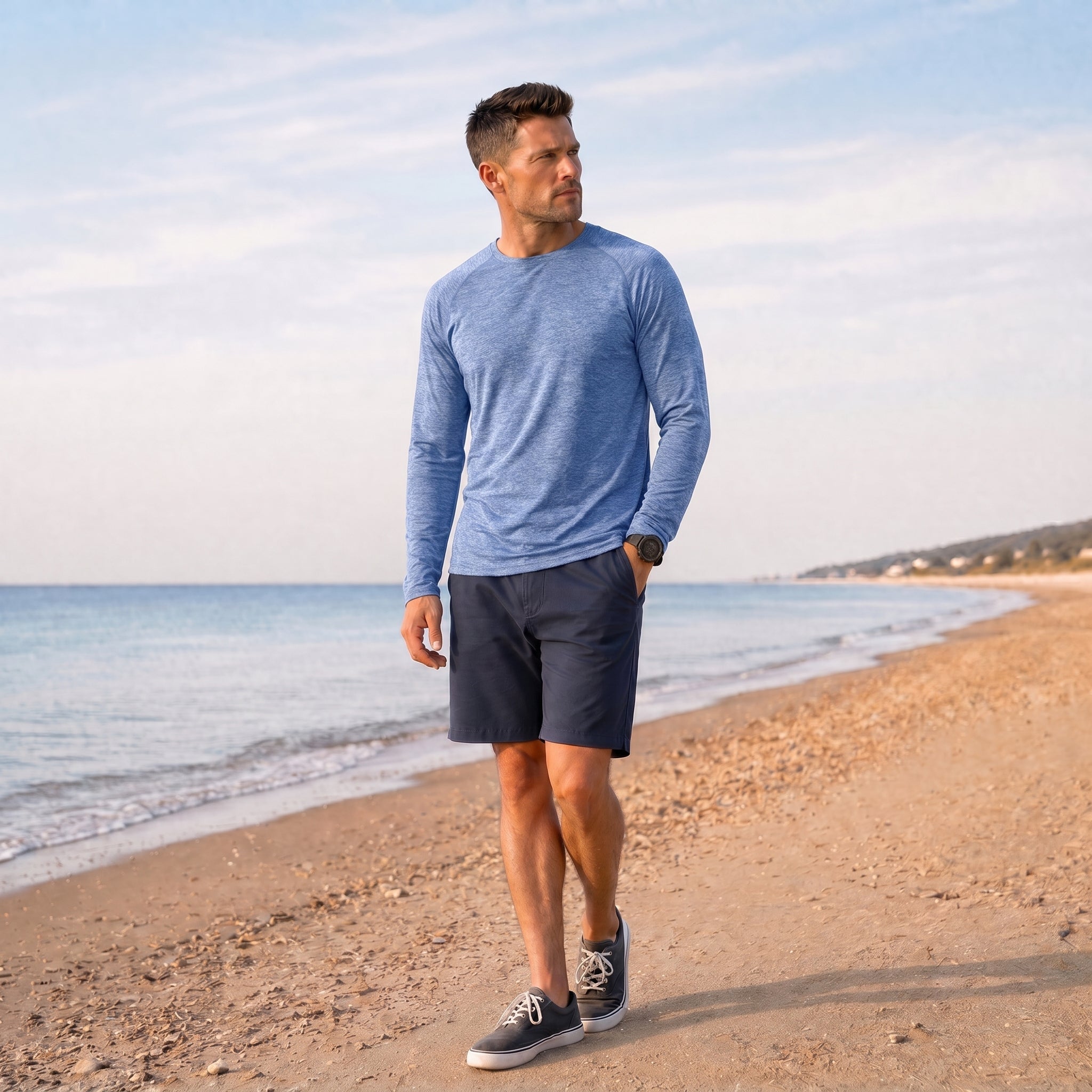 Light Blue MAGCOMSEN Men UPF 50 Plus Sun Protection Shirt - Quick Dry Cooling Long Sleeve Raglan Tee in #Color_Light Blue