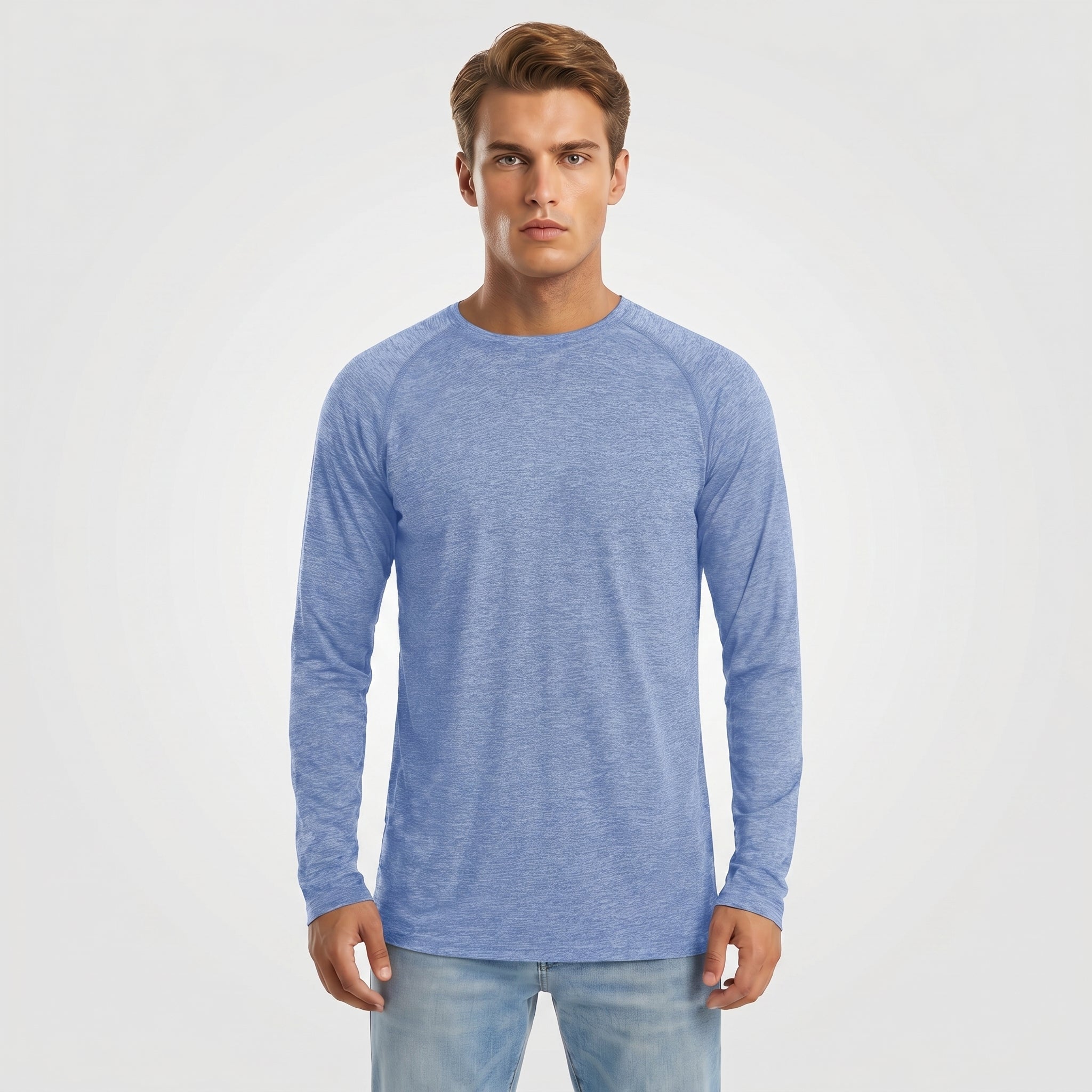 Light Blue MAGCOMSEN Men UPF 50 Plus Sun Protection Shirt - Quick Dry Cooling Long Sleeve Raglan Tee in #Color_Light Blue