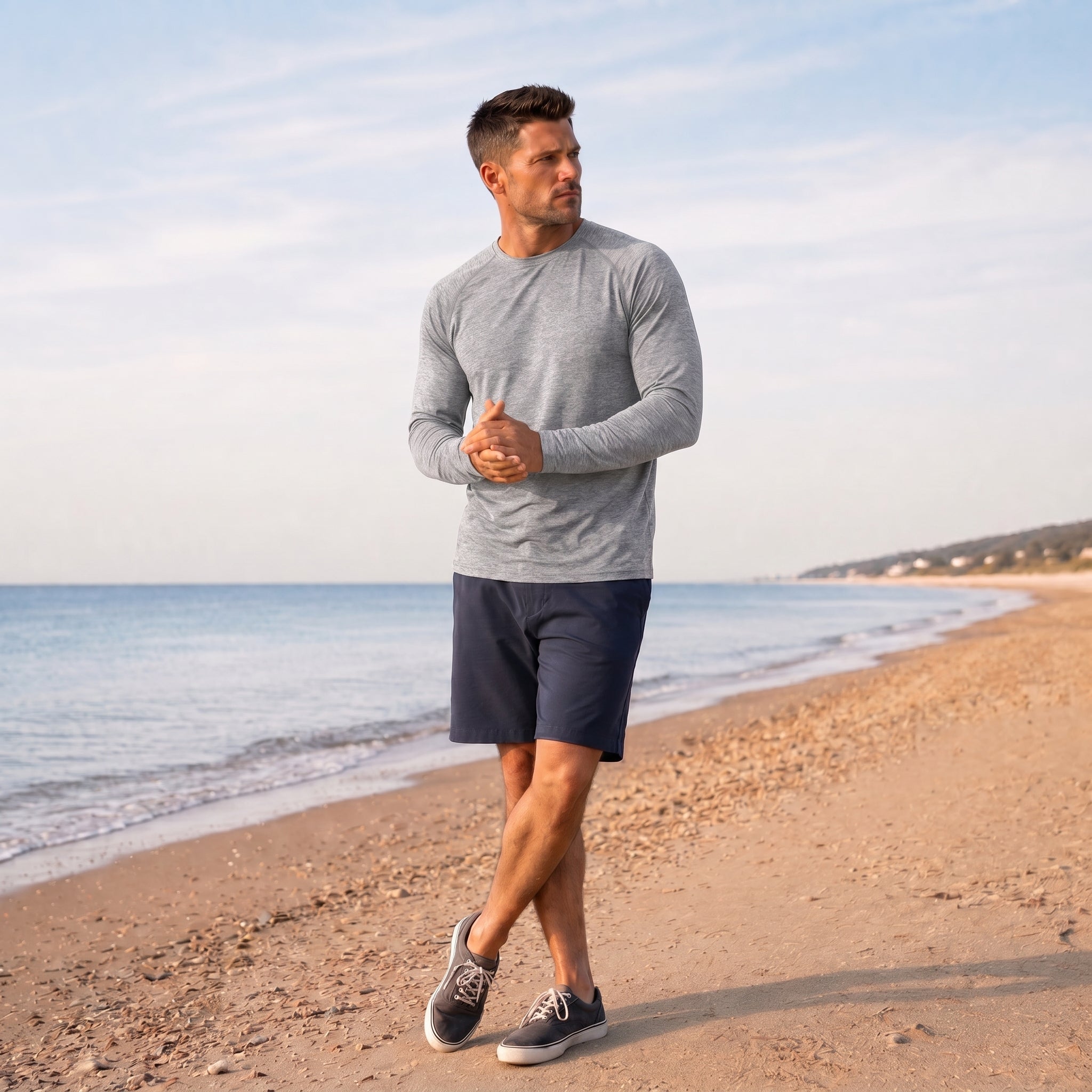 Light Grey MAGCOMSEN Men UPF 50 Plus Sun Protection Shirt - Quick Dry Cooling Long Sleeve Raglan Tee in #Color_Light Grey