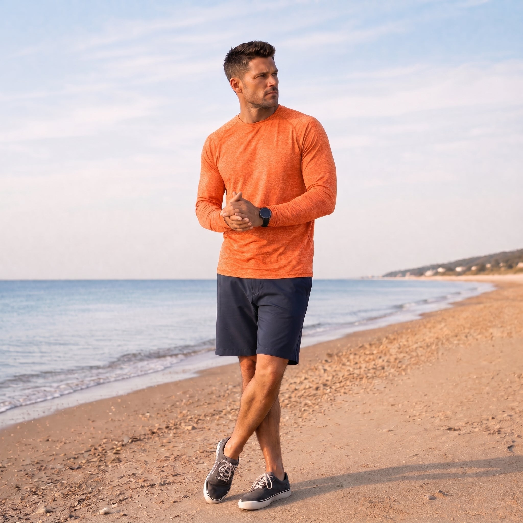Orange MAGCOMSEN Men UPF 50 Plus Sun Protection Shirt - Quick Dry Cooling Long Sleeve Raglan Tee in #Color_Orange