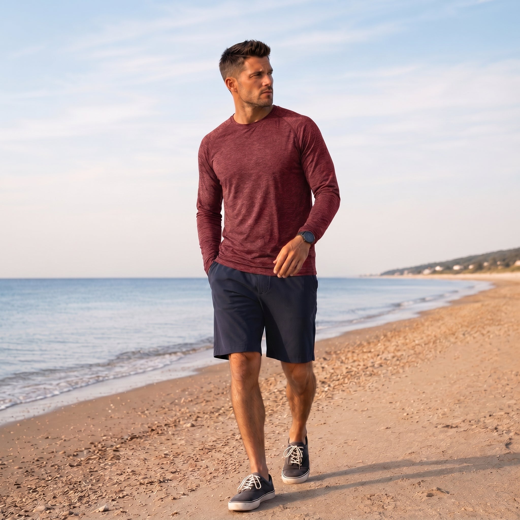 Wine MAGCOMSEN Men UPF 50 Plus Sun Protection Shirt - Quick Dry Cooling Long Sleeve Raglan Tee in #Color_Wine