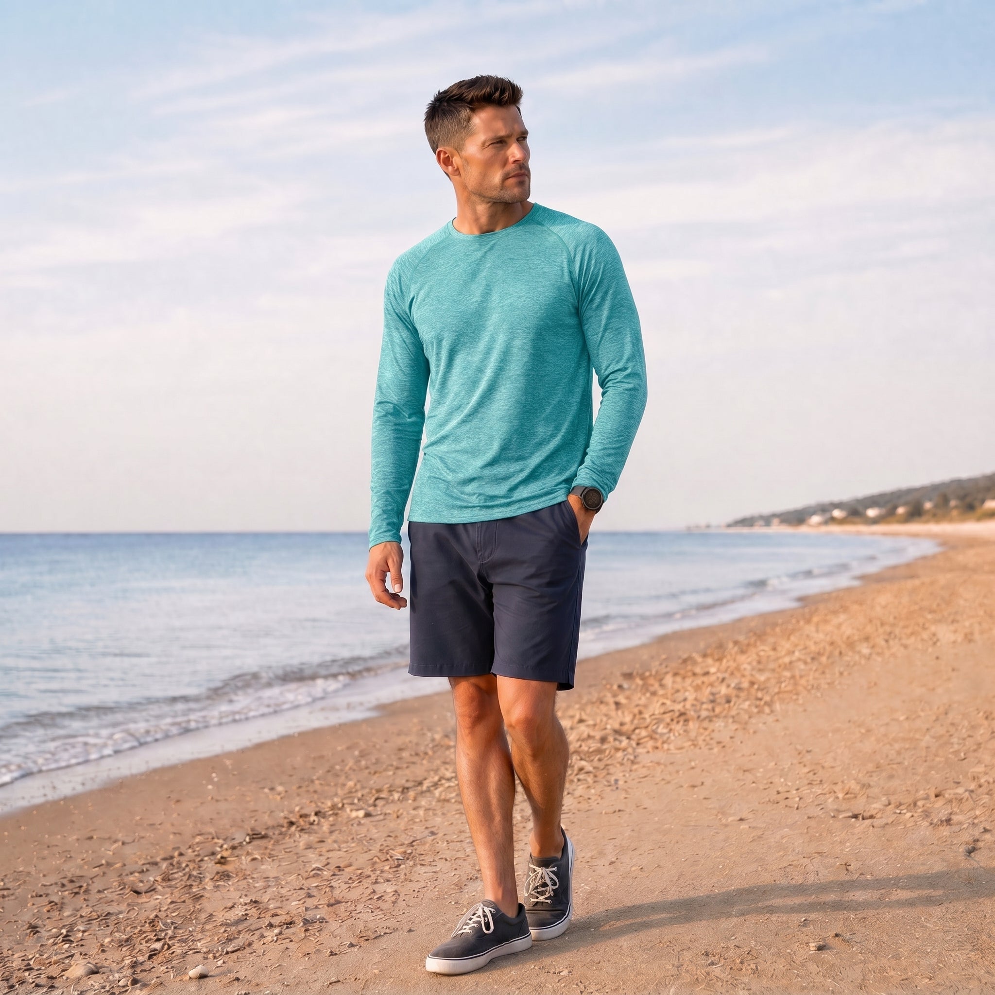 Water Blue MAGCOMSEN Men UPF 50 Plus Sun Protection Shirt - Quick Dry Cooling Long Sleeve Raglan Tee in #Color_Water Blue