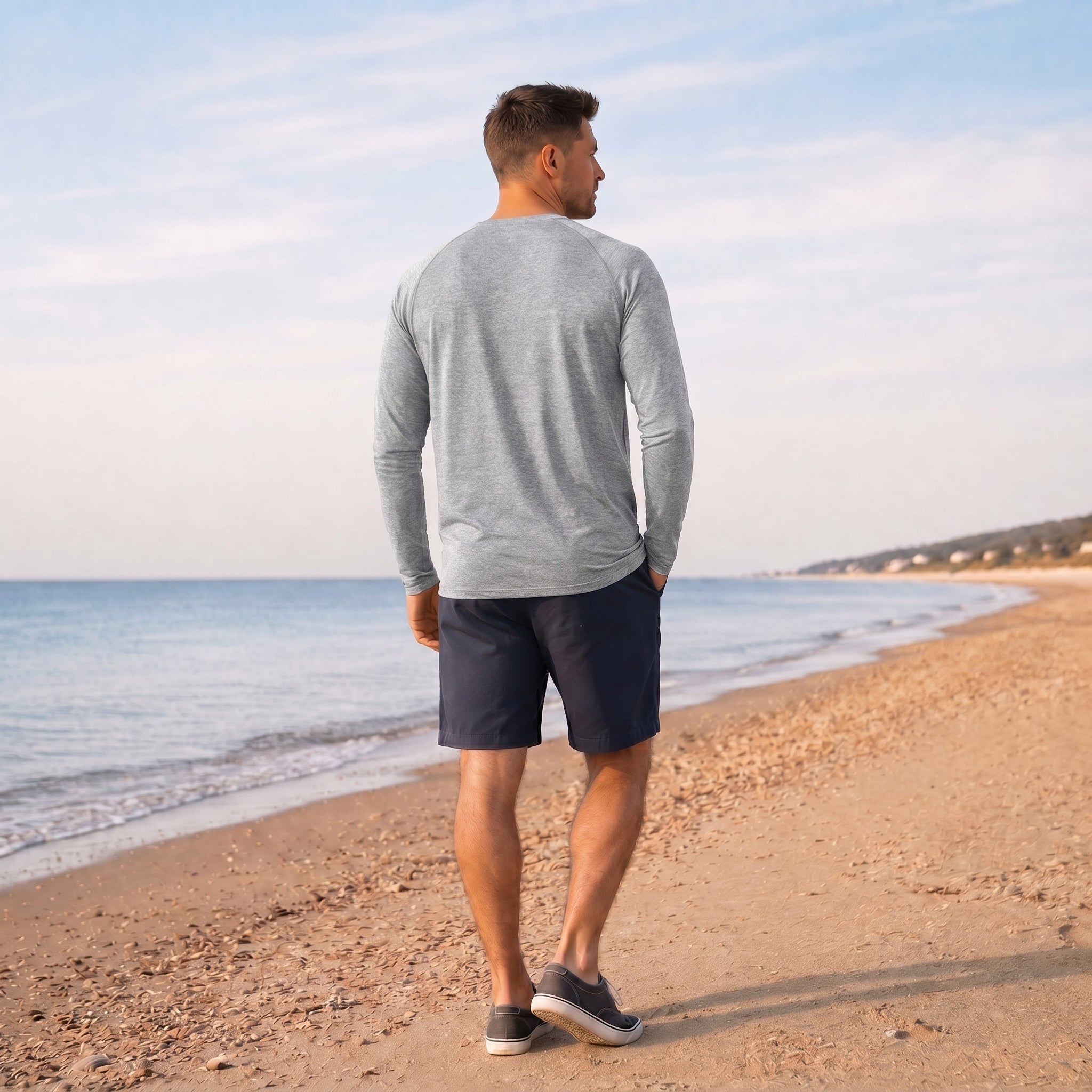Light Grey MAGCOMSEN Men UPF 50 Plus Sun Protection Shirt - Quick Dry Cooling Long Sleeve Raglan Tee in #Color_Light Grey