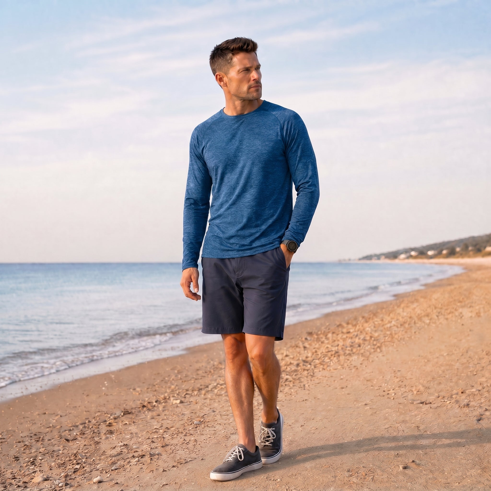 Medium Blue MAGCOMSEN Men UPF 50 Plus Sun Protection Shirt - Quick Dry Cooling Long Sleeve Raglan Tee in #Color_Medium Blue
