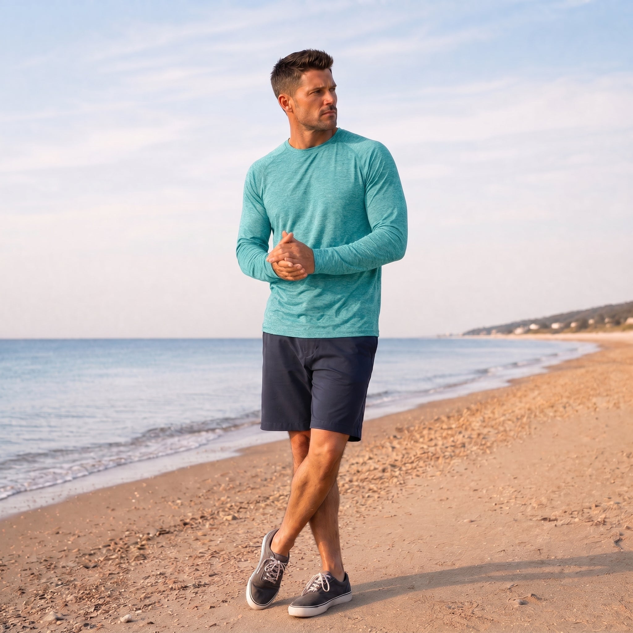 Water Blue MAGCOMSEN Men UPF 50 Plus Sun Protection Shirt - Quick Dry Cooling Long Sleeve Raglan Tee in #Color_Water Blue