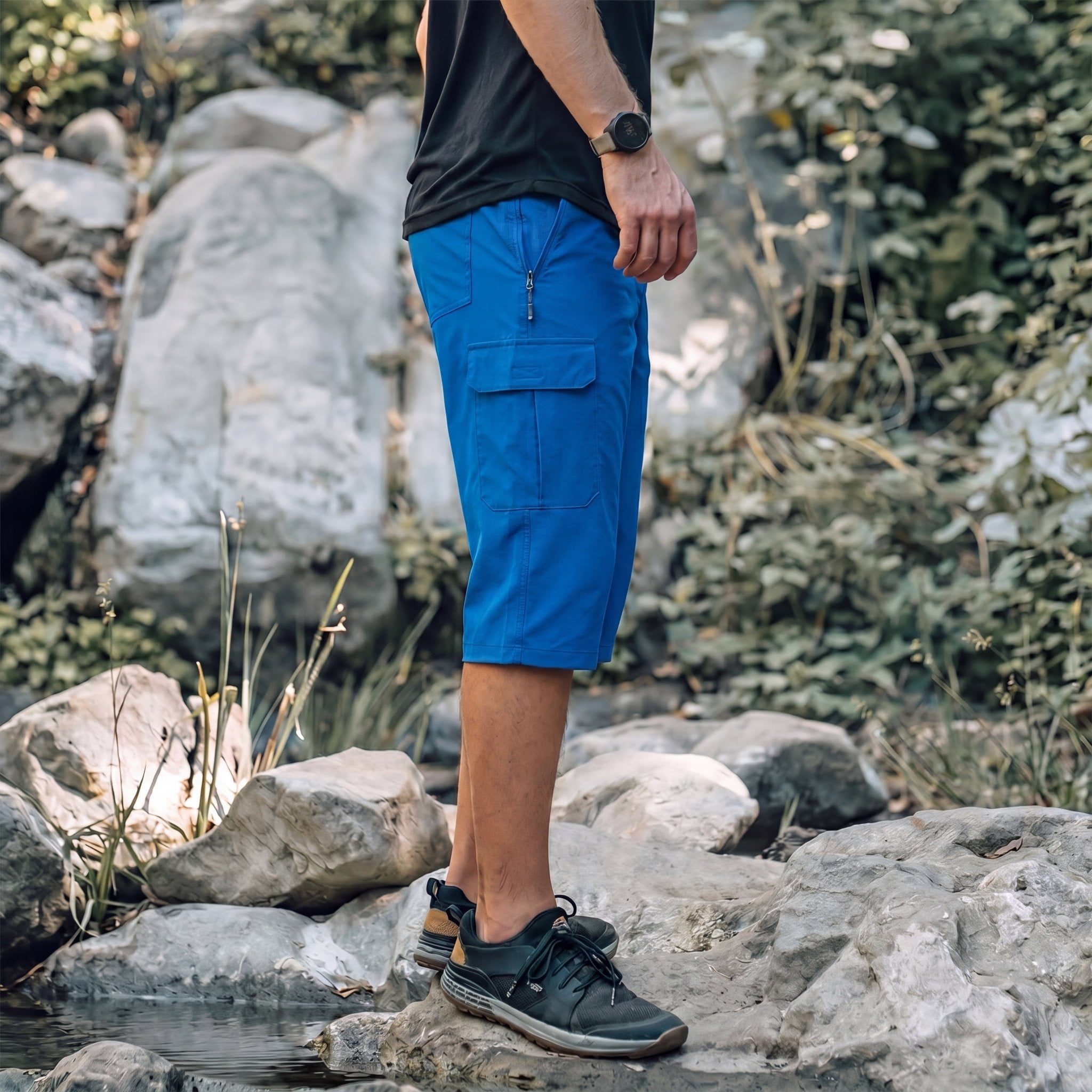 Men's 3/4 Hiking Capri Pants - Quick Dry Below Knee Shorts with 5 Pockets Blue by MAGCOMSEN