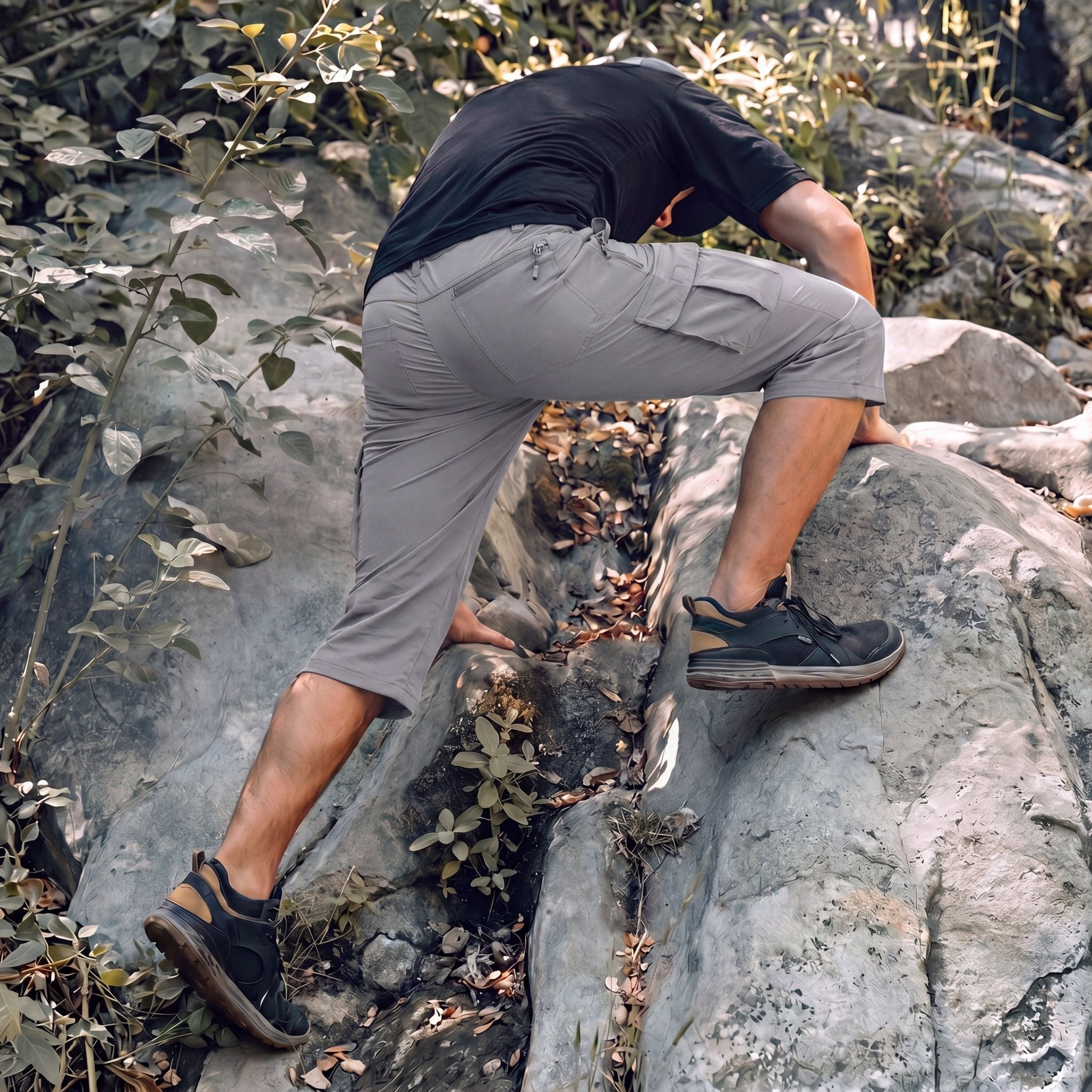 Men's 3/4 Hiking Capri Pants - Quick Dry Below Knee Shorts with 5 Pockets Light Grey by MAGCOMSEN