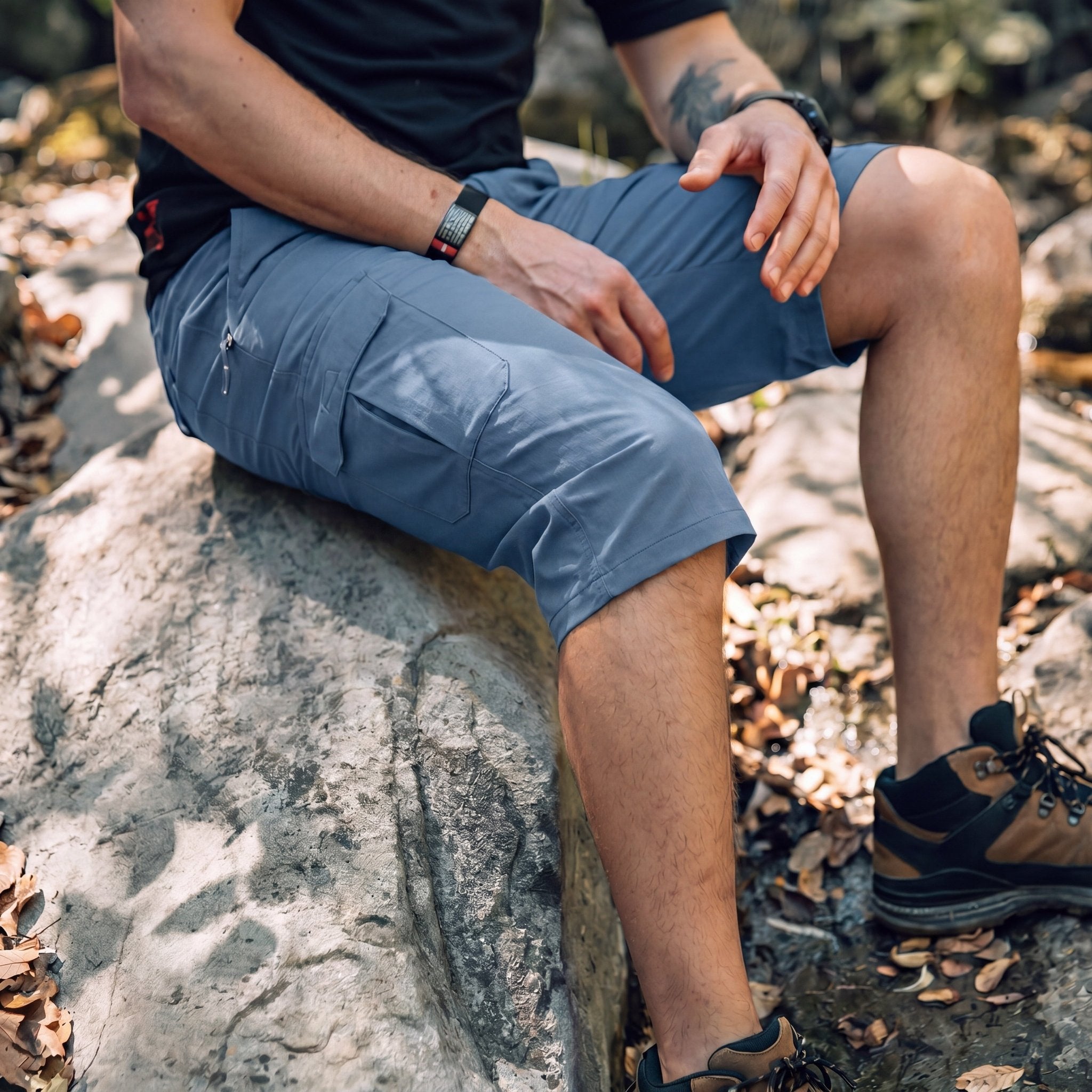Men's 3/4 Hiking Capri Pants - Quick Dry Below Knee Shorts with 5 Pockets Light Blue by MAGCOMSEN