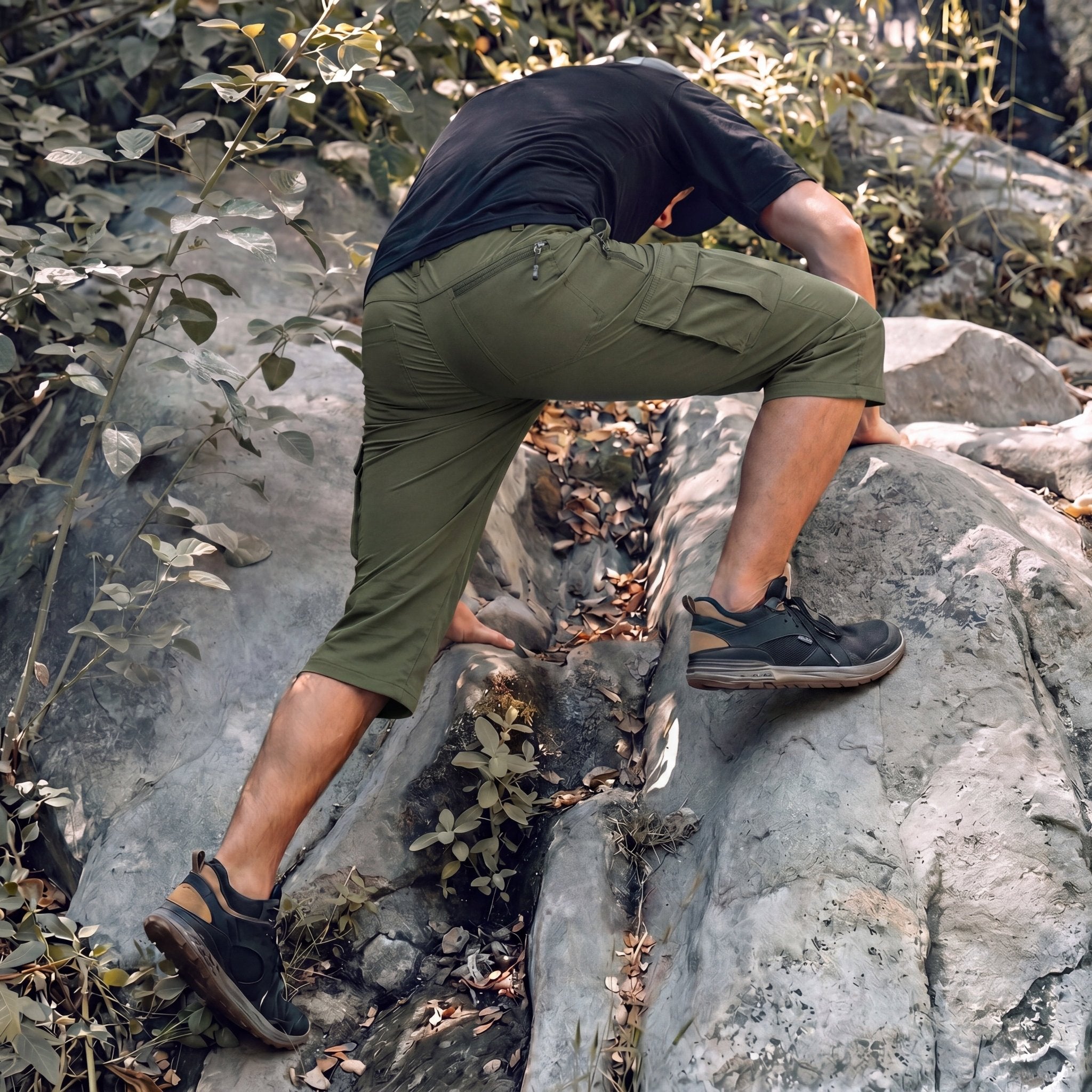 Men's 3/4 Hiking Capri Pants - Quick Dry Below Knee Shorts with 5 Pockets Army Green by MAGCOMSEN