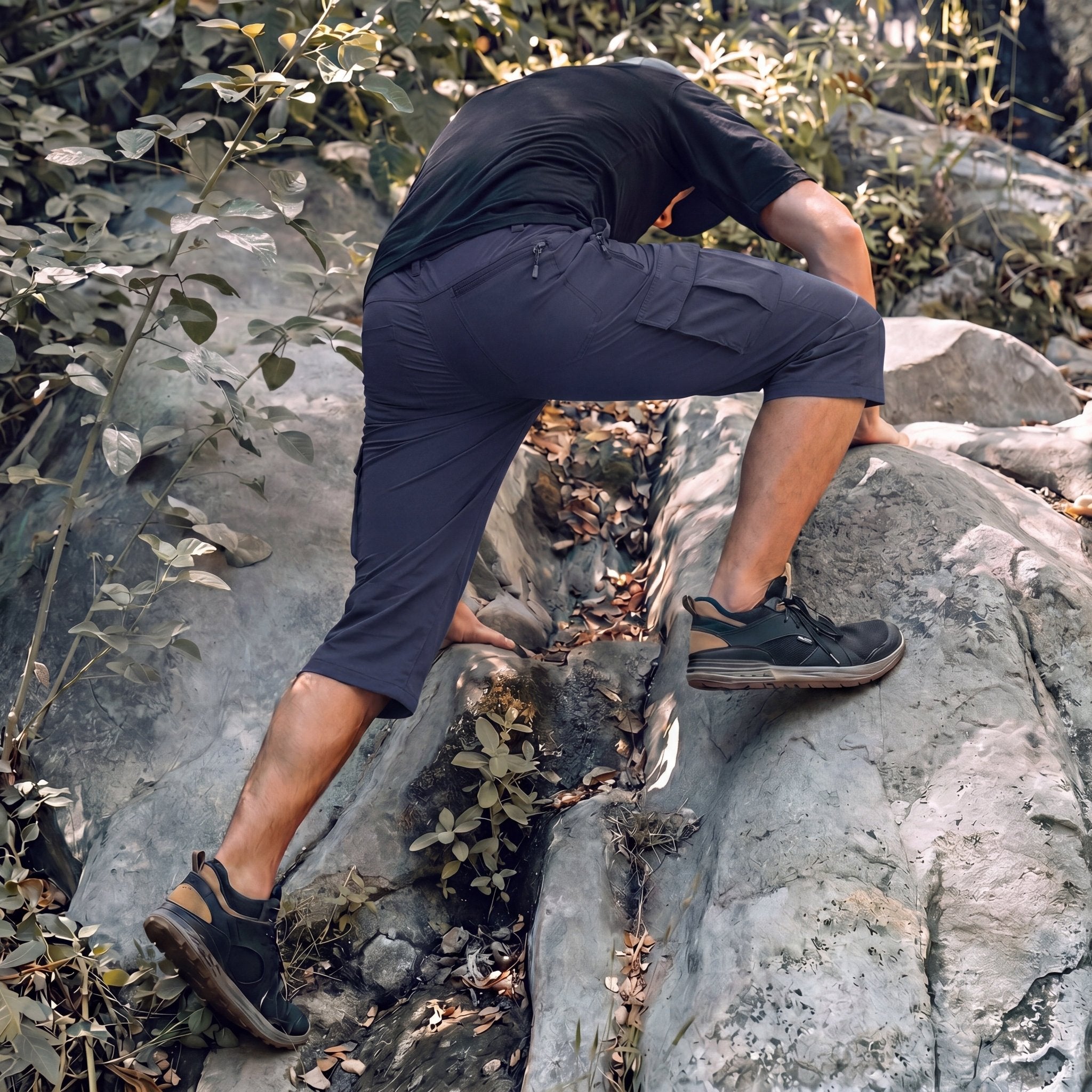 Men's 3/4 Hiking Capri Pants - Quick Dry Below Knee Shorts with 5 Pockets Navy by MAGCOMSEN