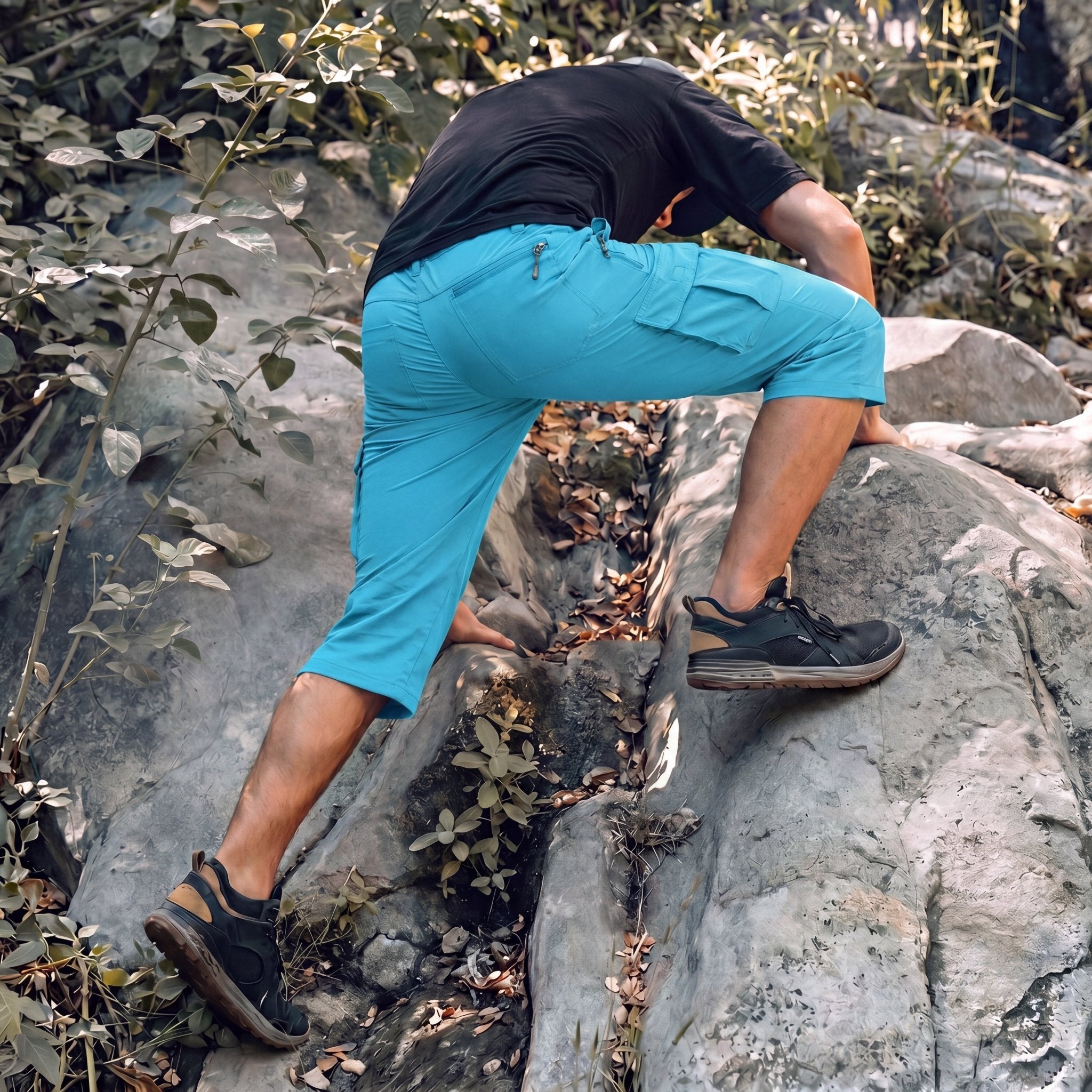 Men's 3/4 Hiking Capri Pants - Quick Dry Below Knee Shorts with 5 Pockets Ice Blue by MAGCOMSEN